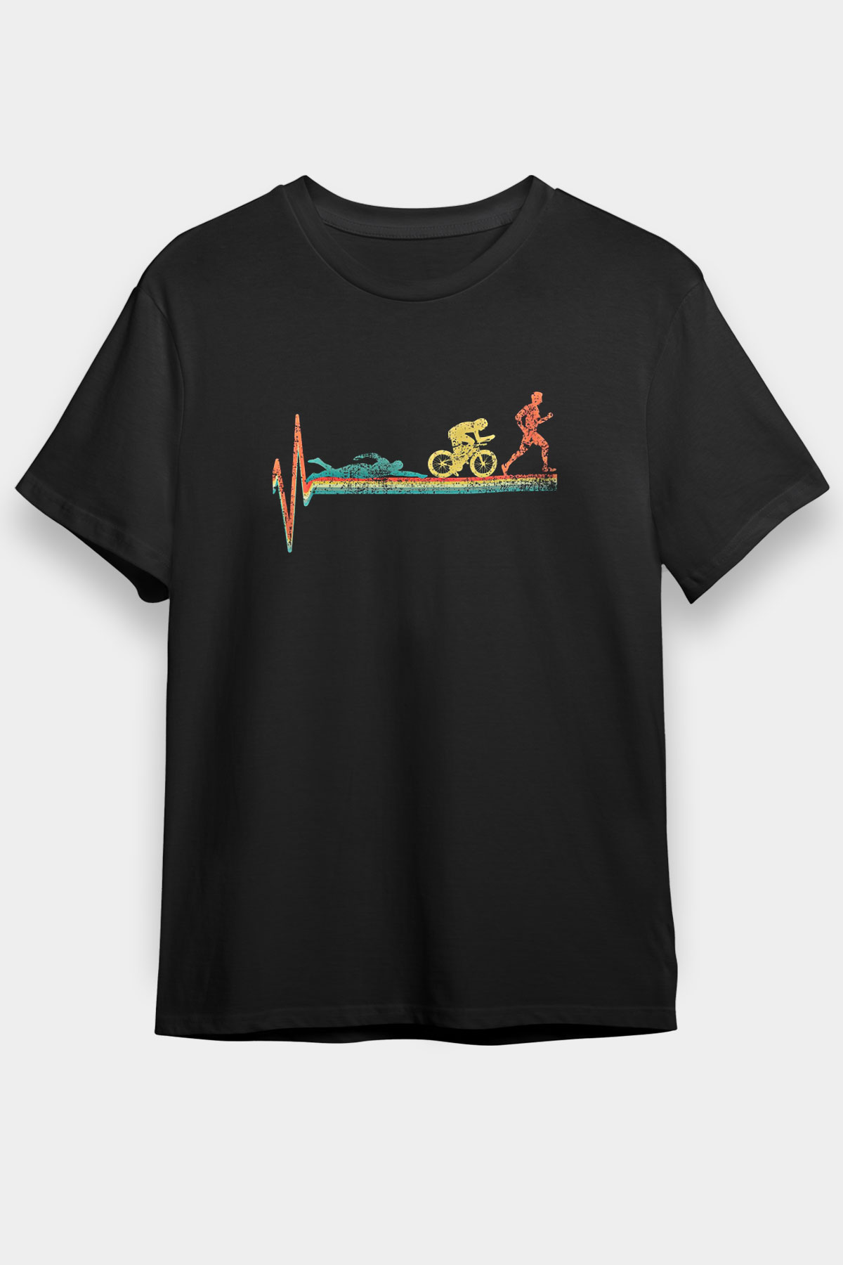 Triathlon Baskılı Unisex Siyah Tişört - Tshirt