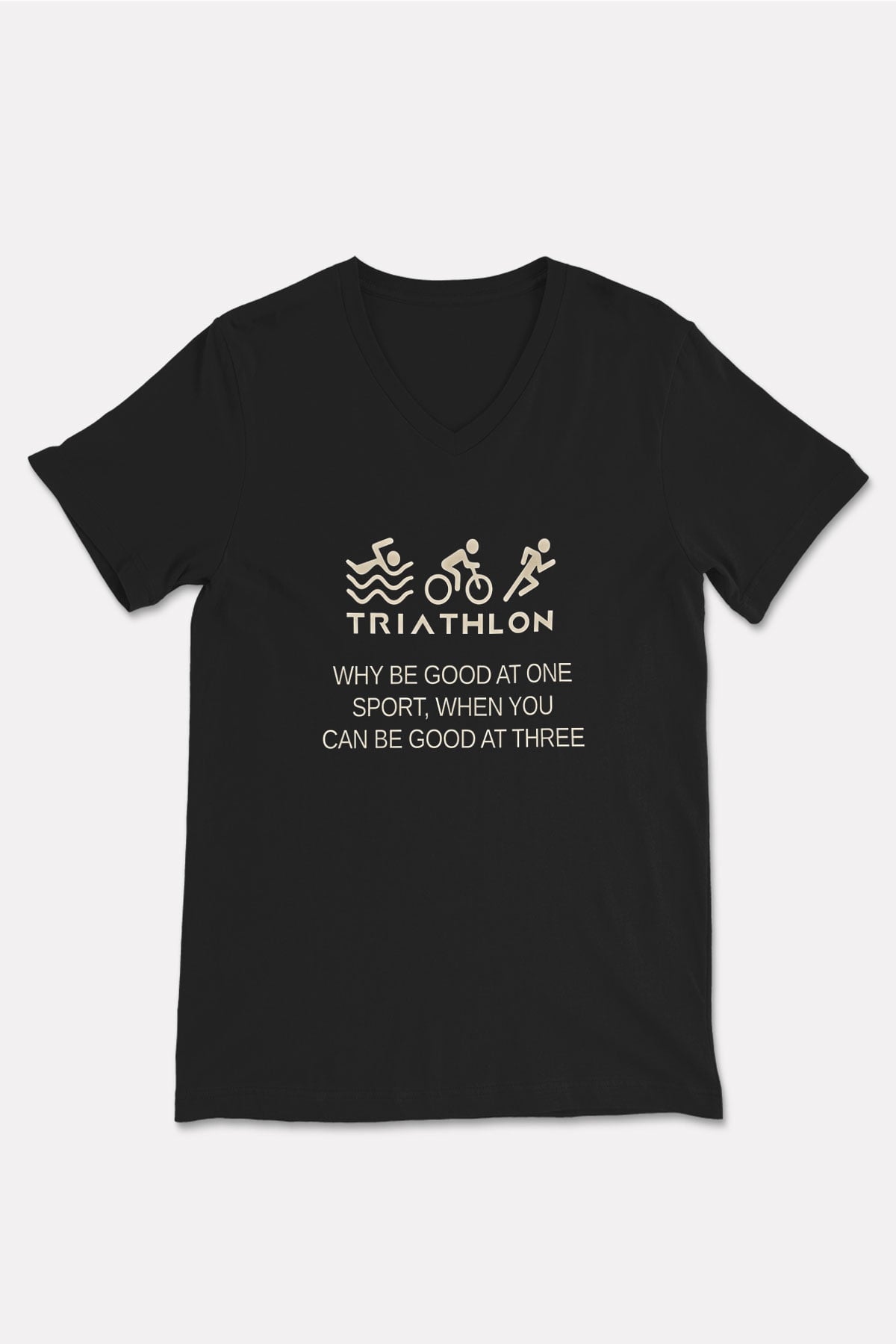 Triathlon Baskılı Unisex Siyah V Yaka Tişört