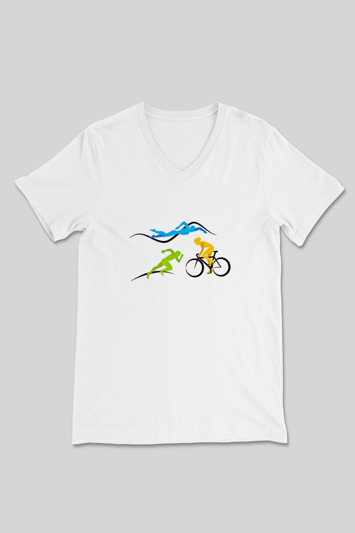 Triathlon Baskılı Unisex V Yaka Tişört - Tshirt
