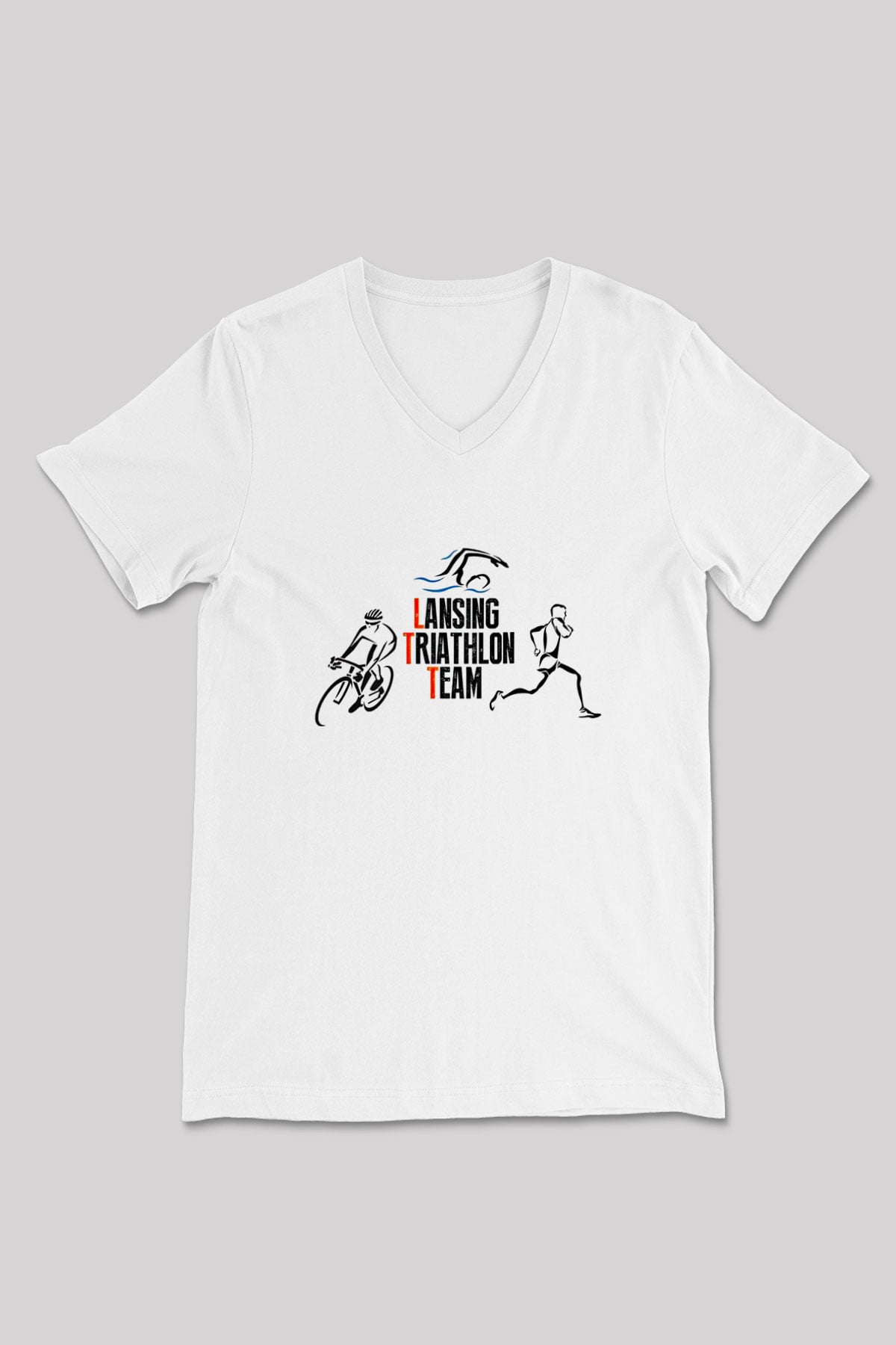 Triathlon Baskılı Unisex V Yaka Tişört - Tshirt