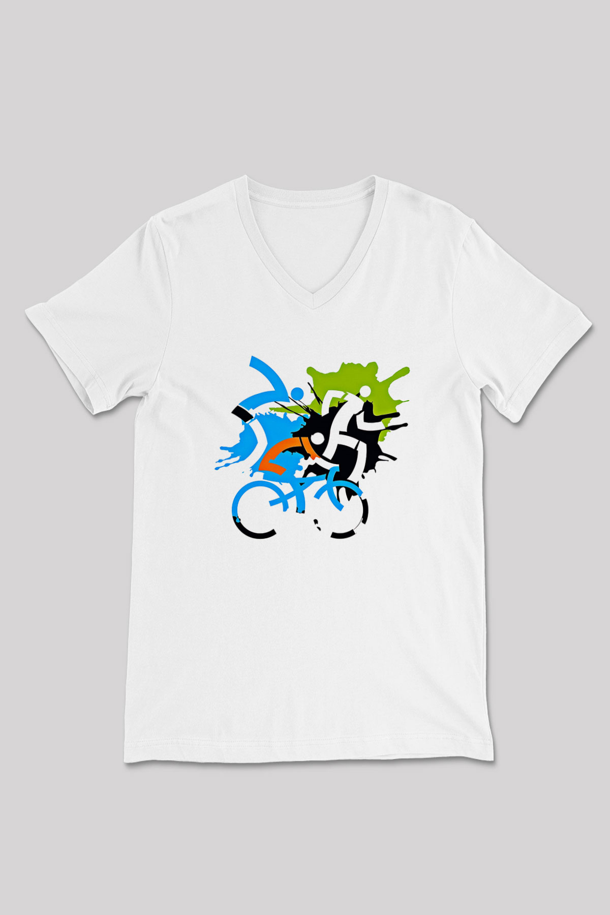 Triathlon Baskılı Unisex V Yaka Tişört - Tshirt