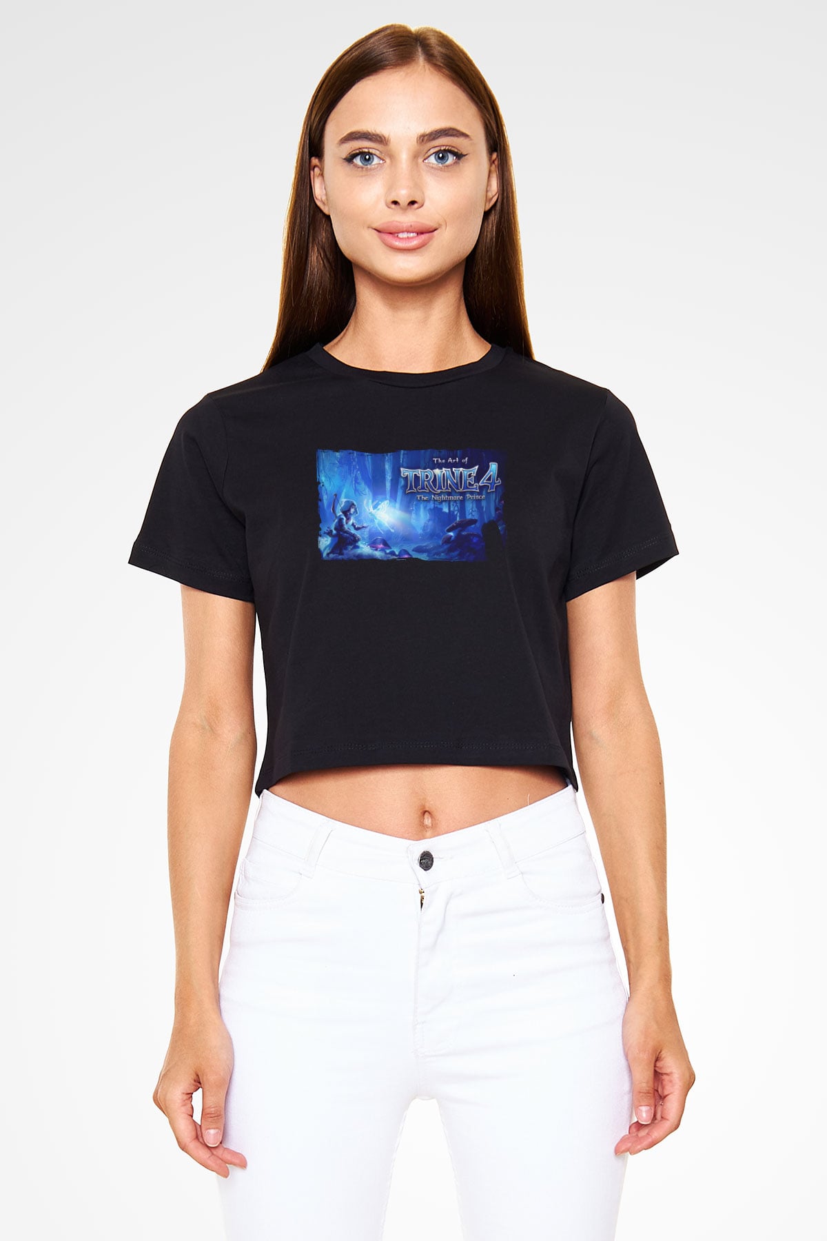 Trine Siyah  Crop Top Tişört