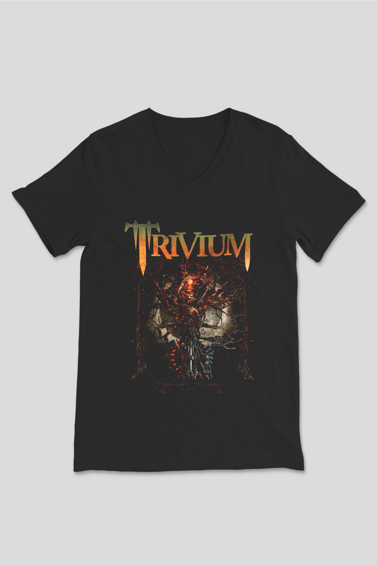 Trivium Siyah Unisex V Yaka Tişört T-Shirt