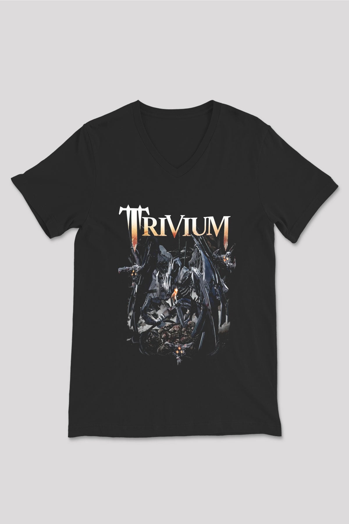 Trivium Siyah Unisex V Yaka Tişört T-Shirt