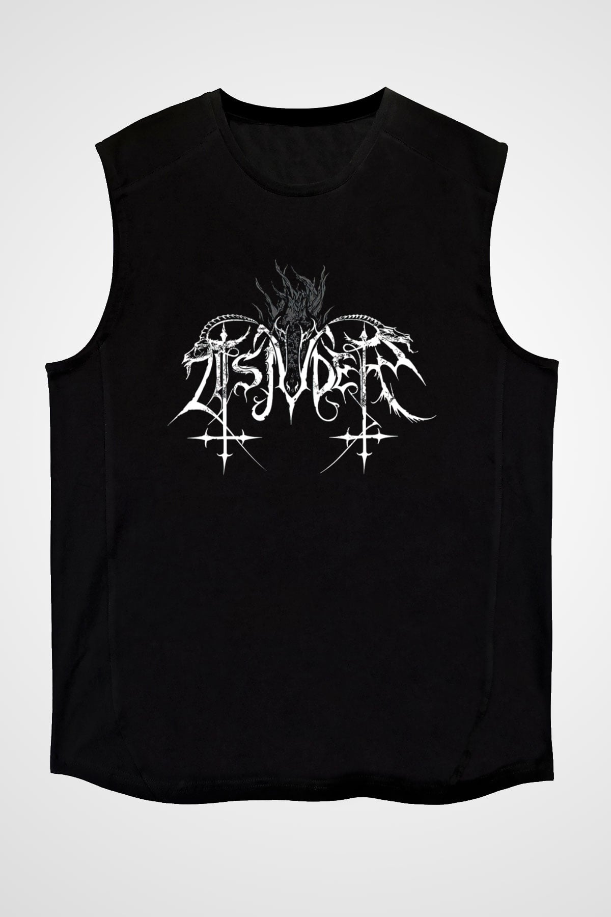 Tsjuder Baskılı Unisex Siyah Kolsuz Tişört - Tshirt