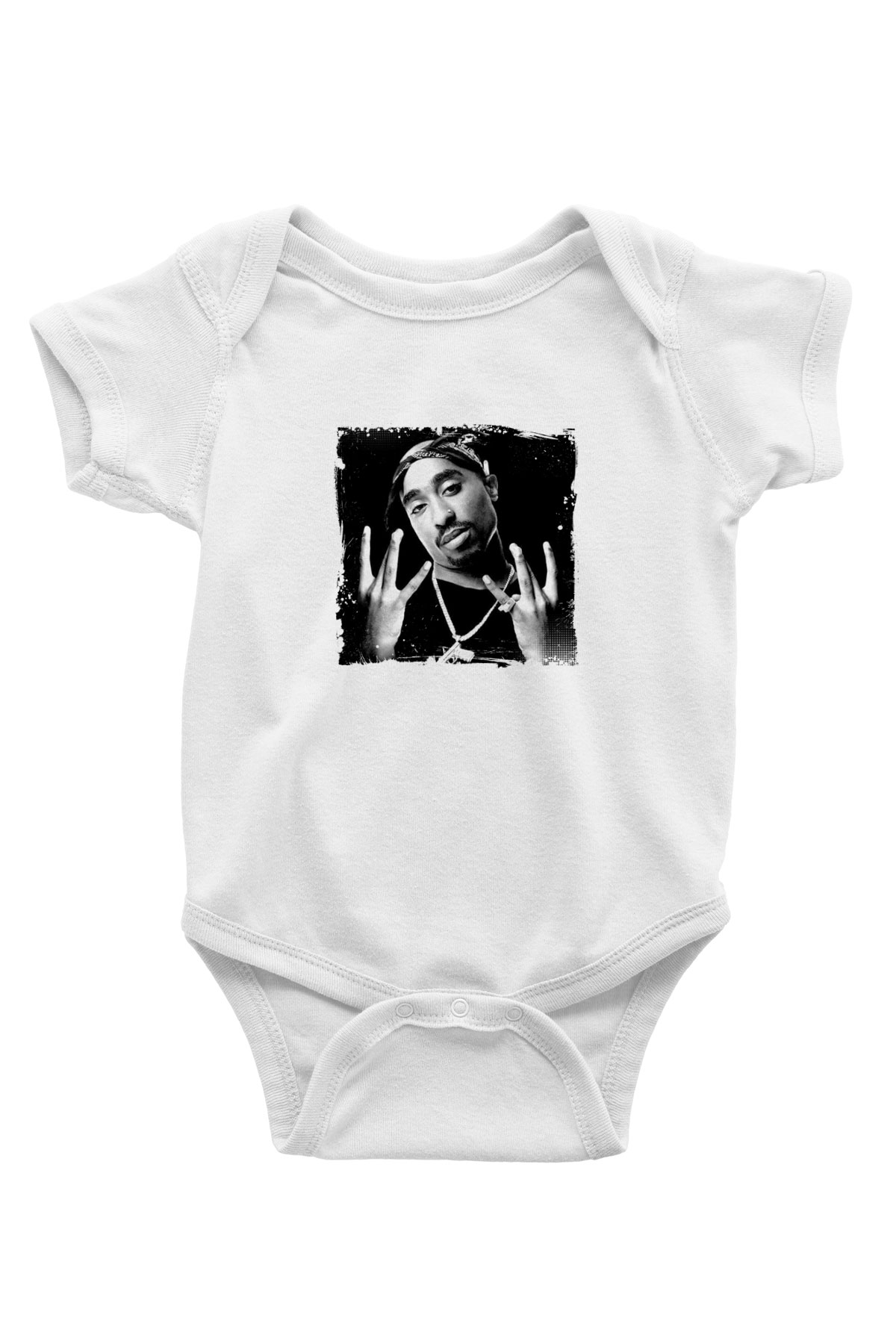 Tupac Baskılı Unisex Beyaz Bebek Body - Zıbın