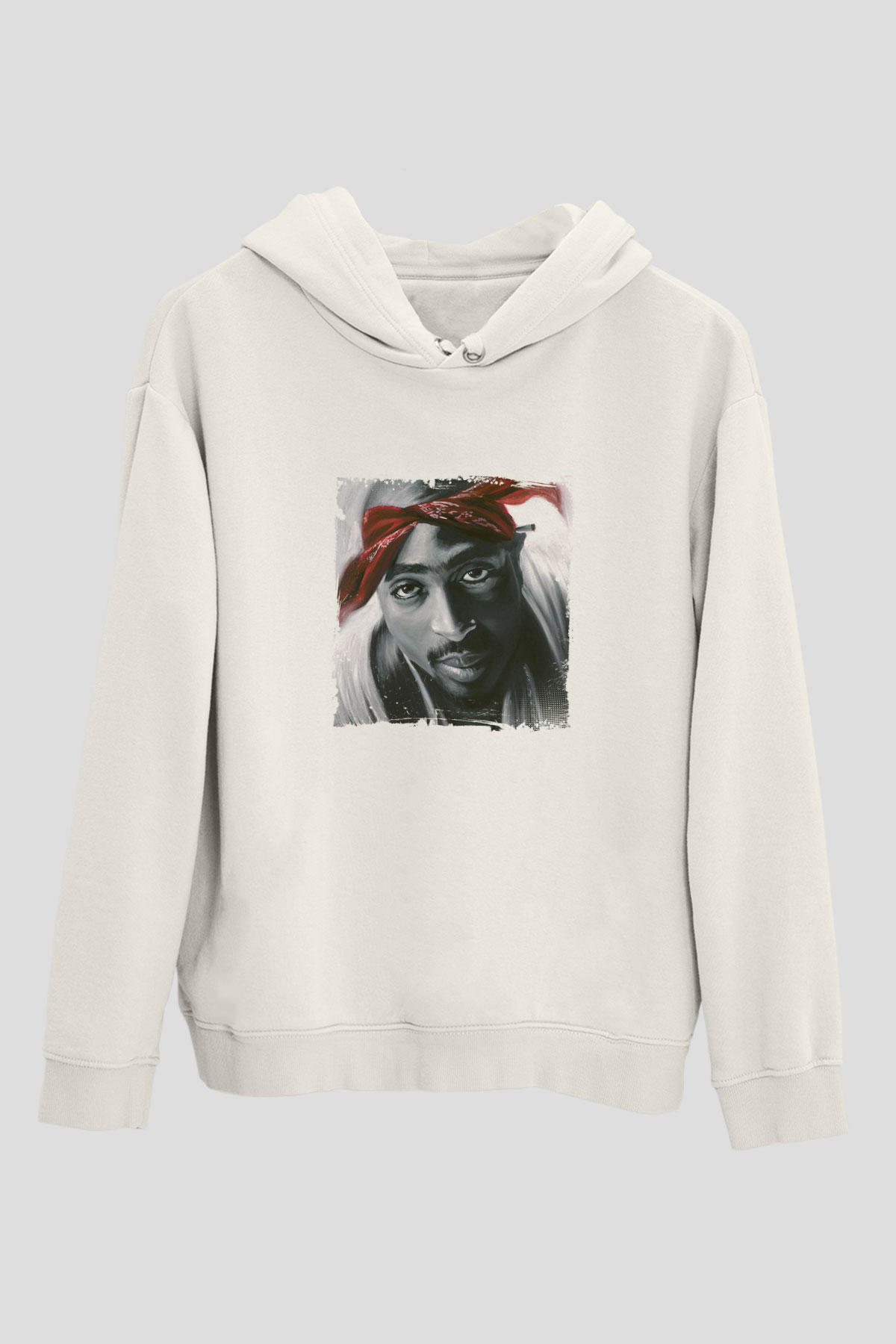 Tupac Baskılı Unisex Beyaz Kapüşonlu Sweatshirt