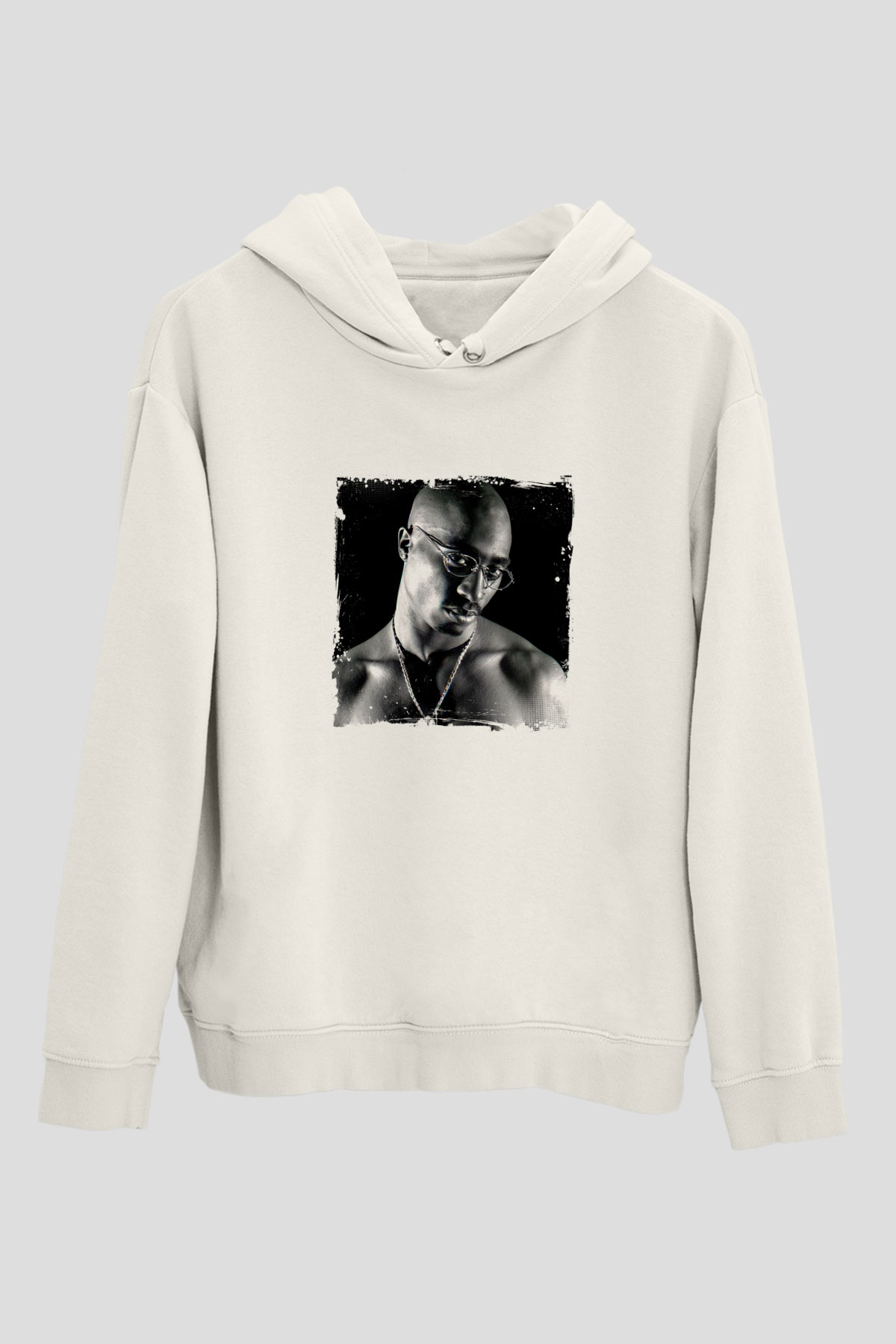 Tupac Baskılı Unisex Beyaz Kapüşonlu Sweatshirt
