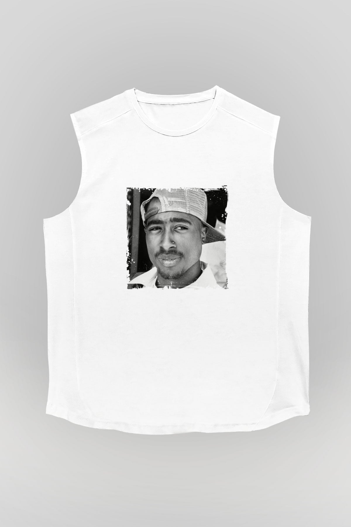 Tupac Baskılı Unisex Beyaz Kolsuz Tişört