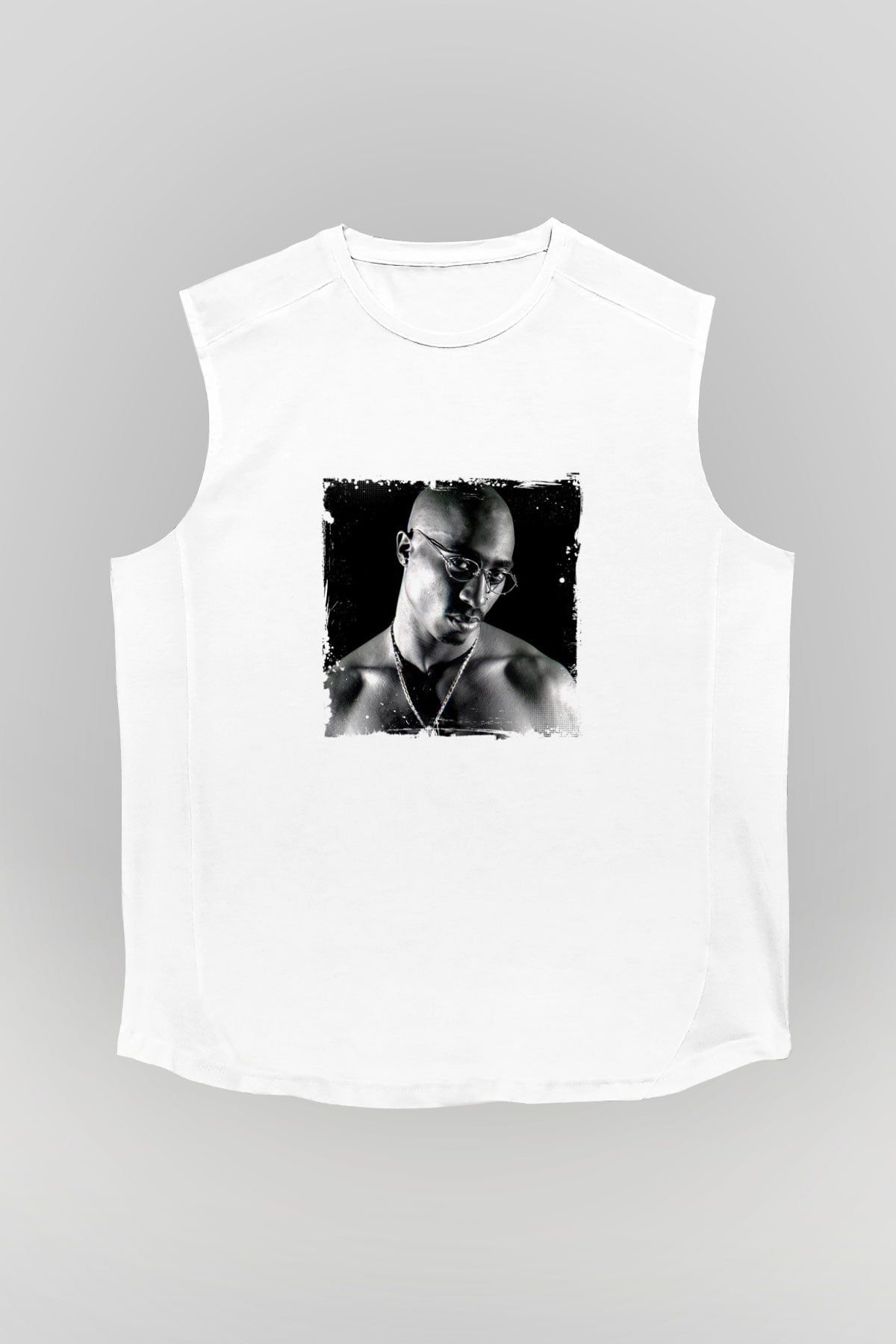 Tupac Baskılı Unisex Beyaz Kolsuz Tişört