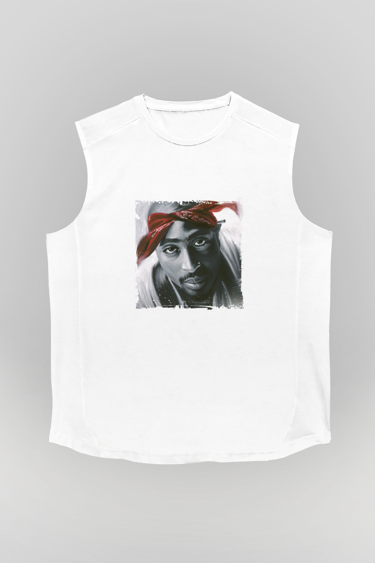 Tupac Baskılı Unisex Beyaz Kolsuz Tişört