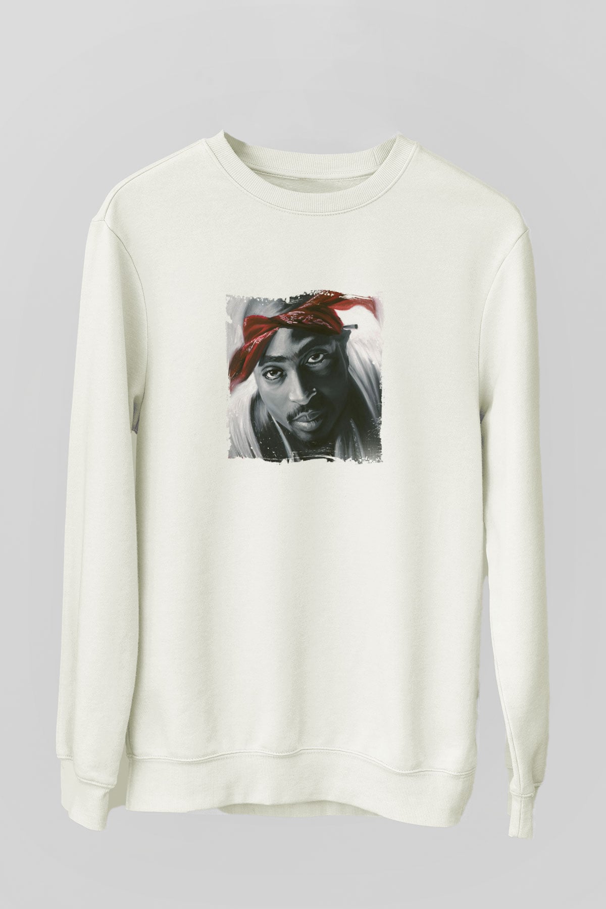 Tupac Baskılı Unisex Beyaz Sweatshirt