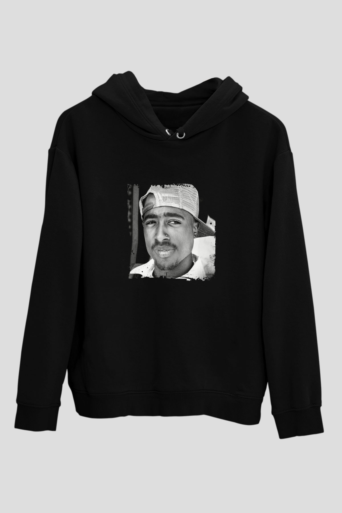 Tupac Baskılı Unisex Siyah Hoodie