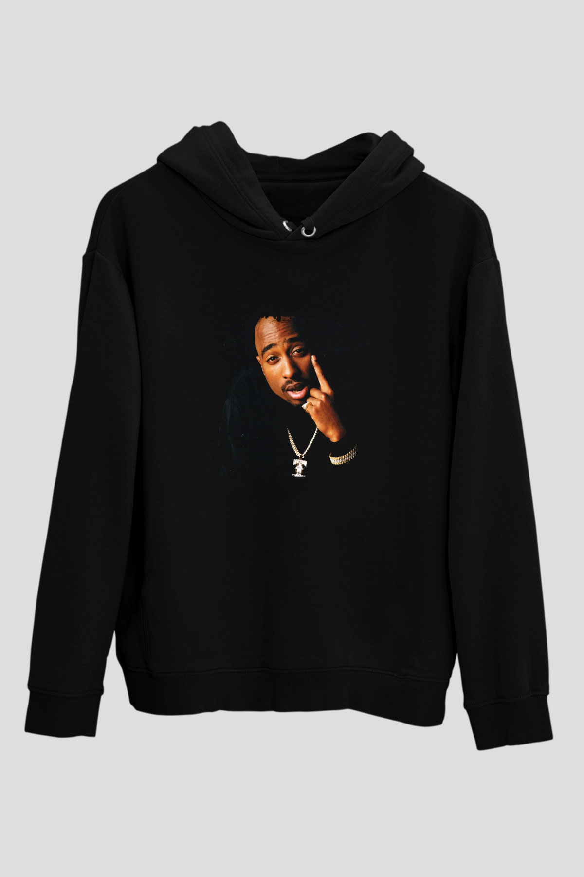 Tupac Baskılı Unisex Siyah Hoodie