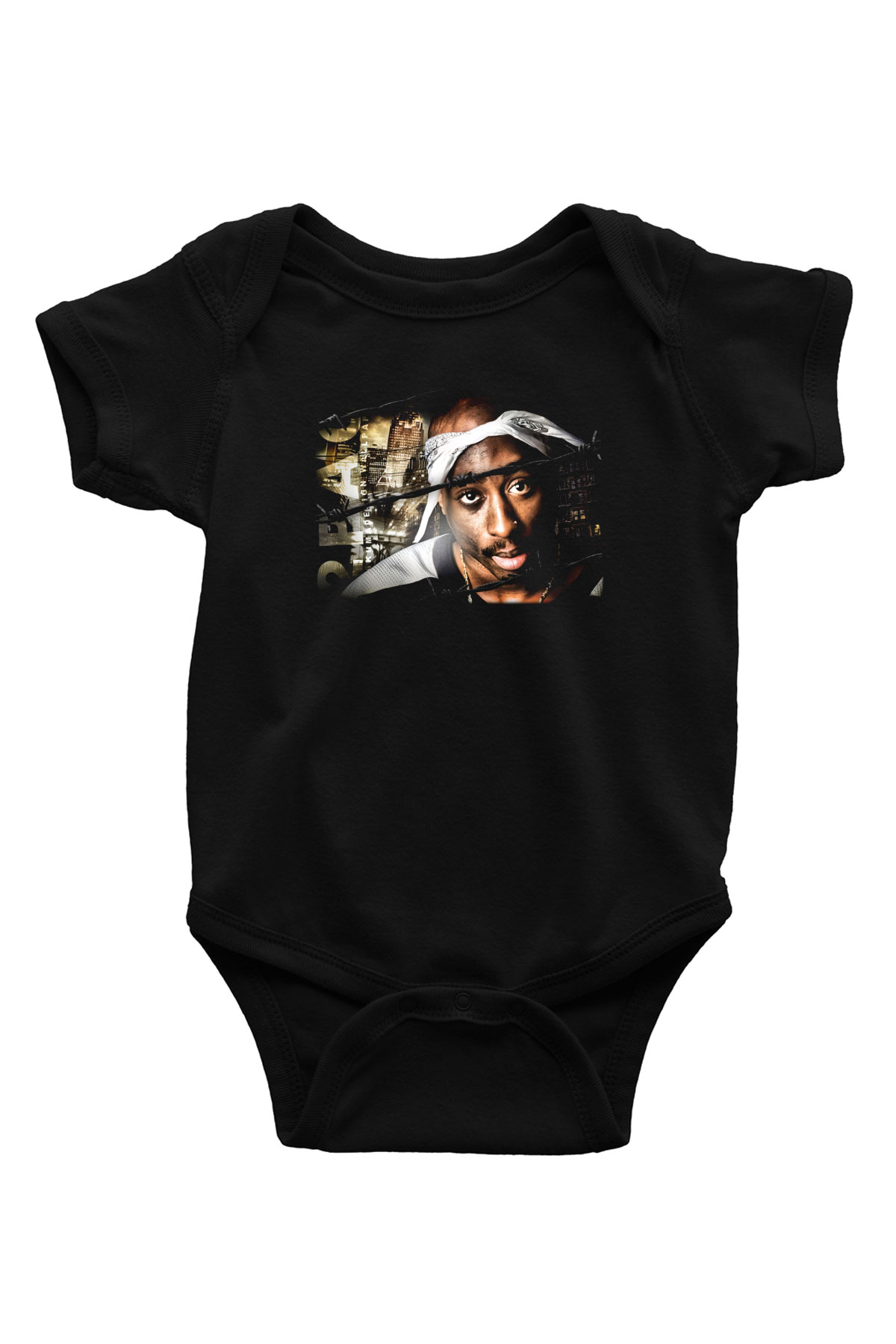 Tupac Shakur Baskılı Siyah Bebek Body - Zıbın