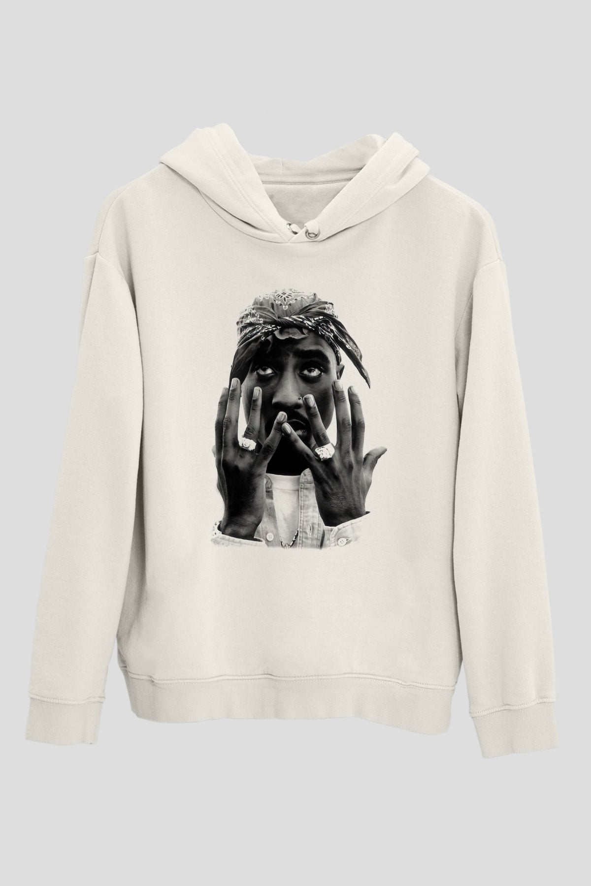 Tupac Shakur Beyaz Unisex Kapşonlu Sweatshirt