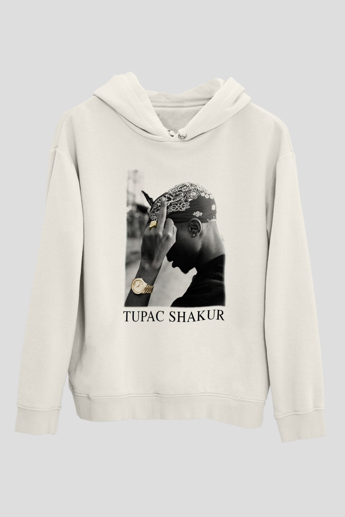 Tupac Shakur Beyaz Unisex Kapşonlu Sweatshirt