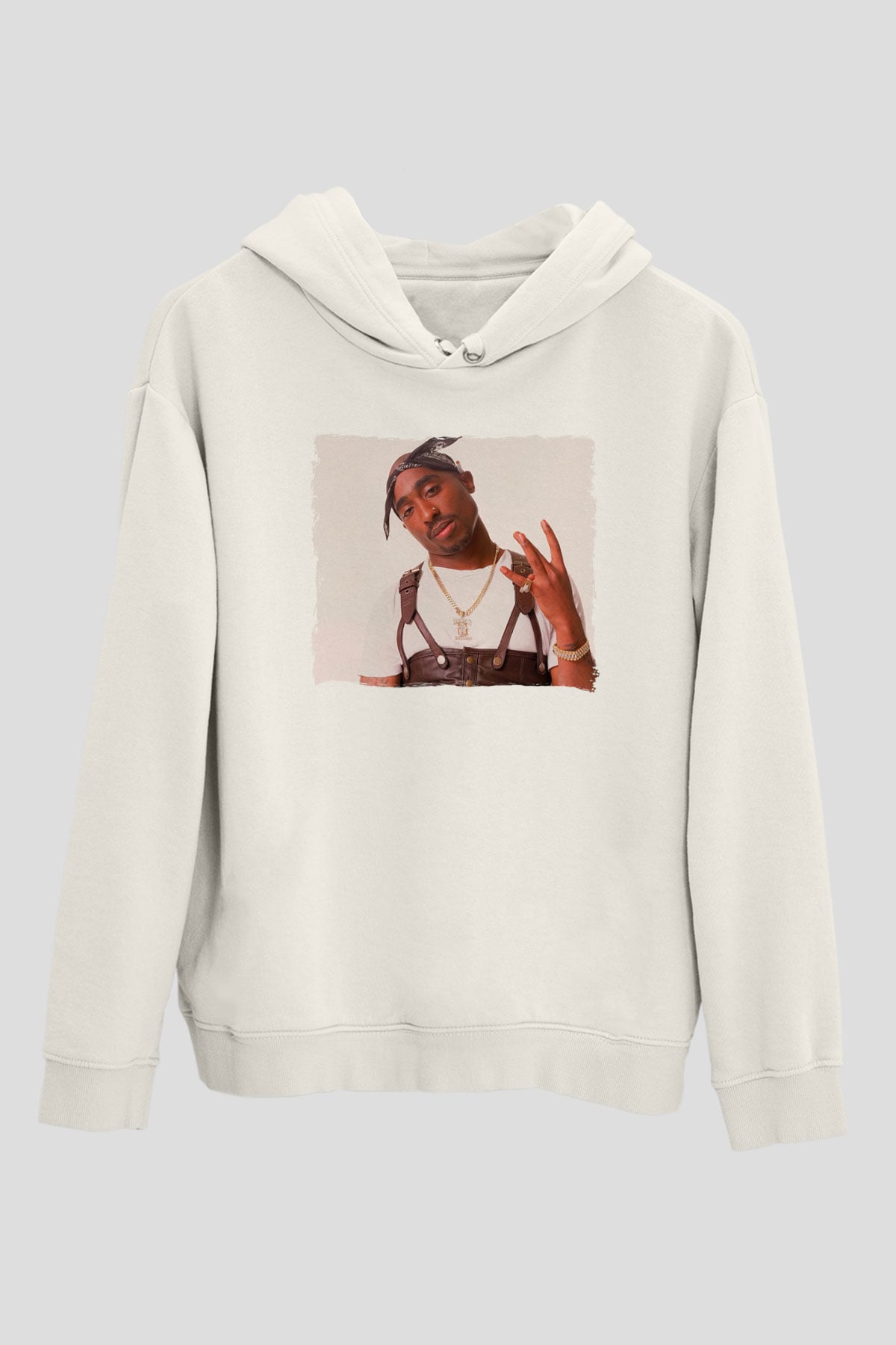 Tupac Shakur Beyaz Unisex Kapüşonlu Sweatshirt