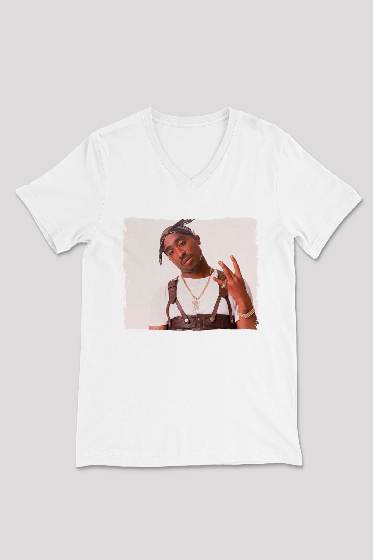 Tupac Shakur Beyaz Unisex V Yaka Tişört