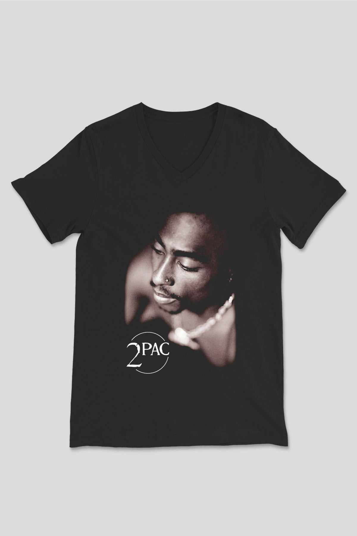 Tupac Shakur Siyah Unisex V Yaka Tişört T-Shirt