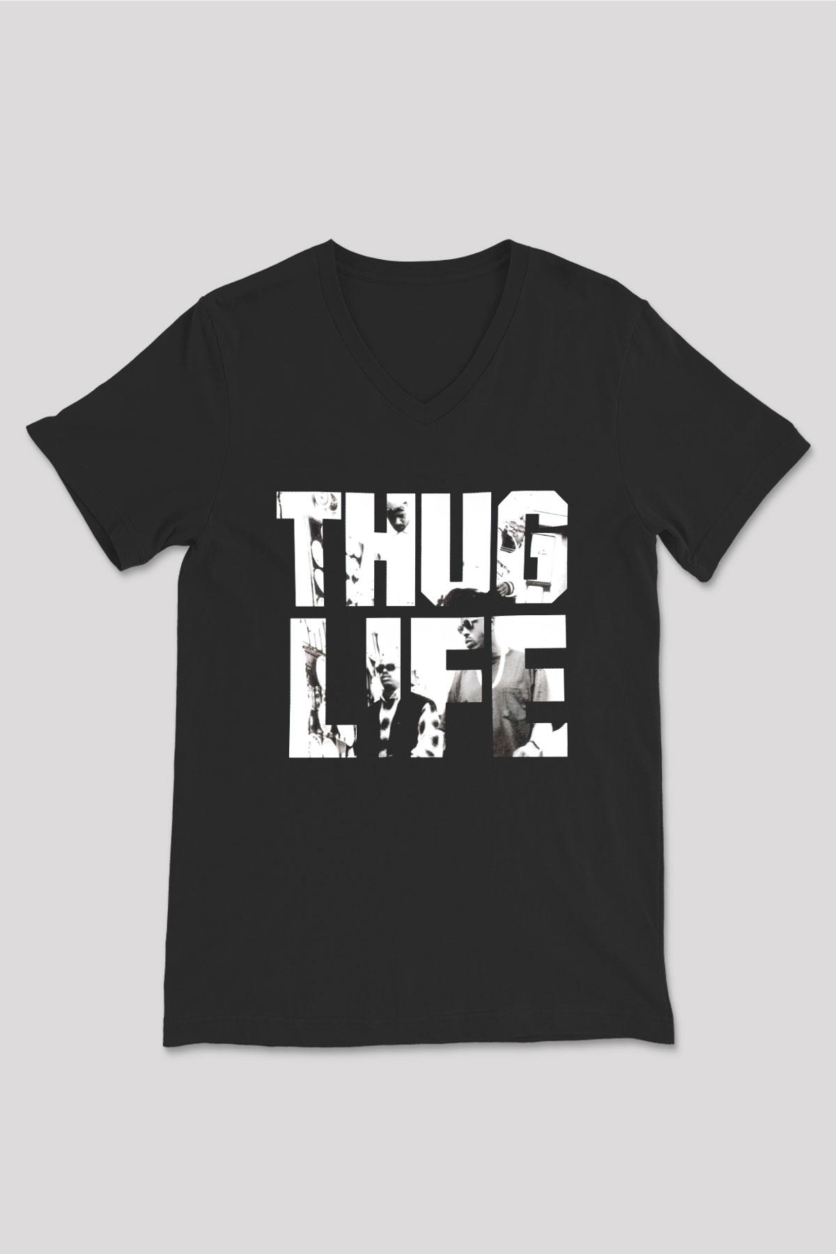 Tupac Shakur Siyah Unisex V Yaka Tişört T-Shirt