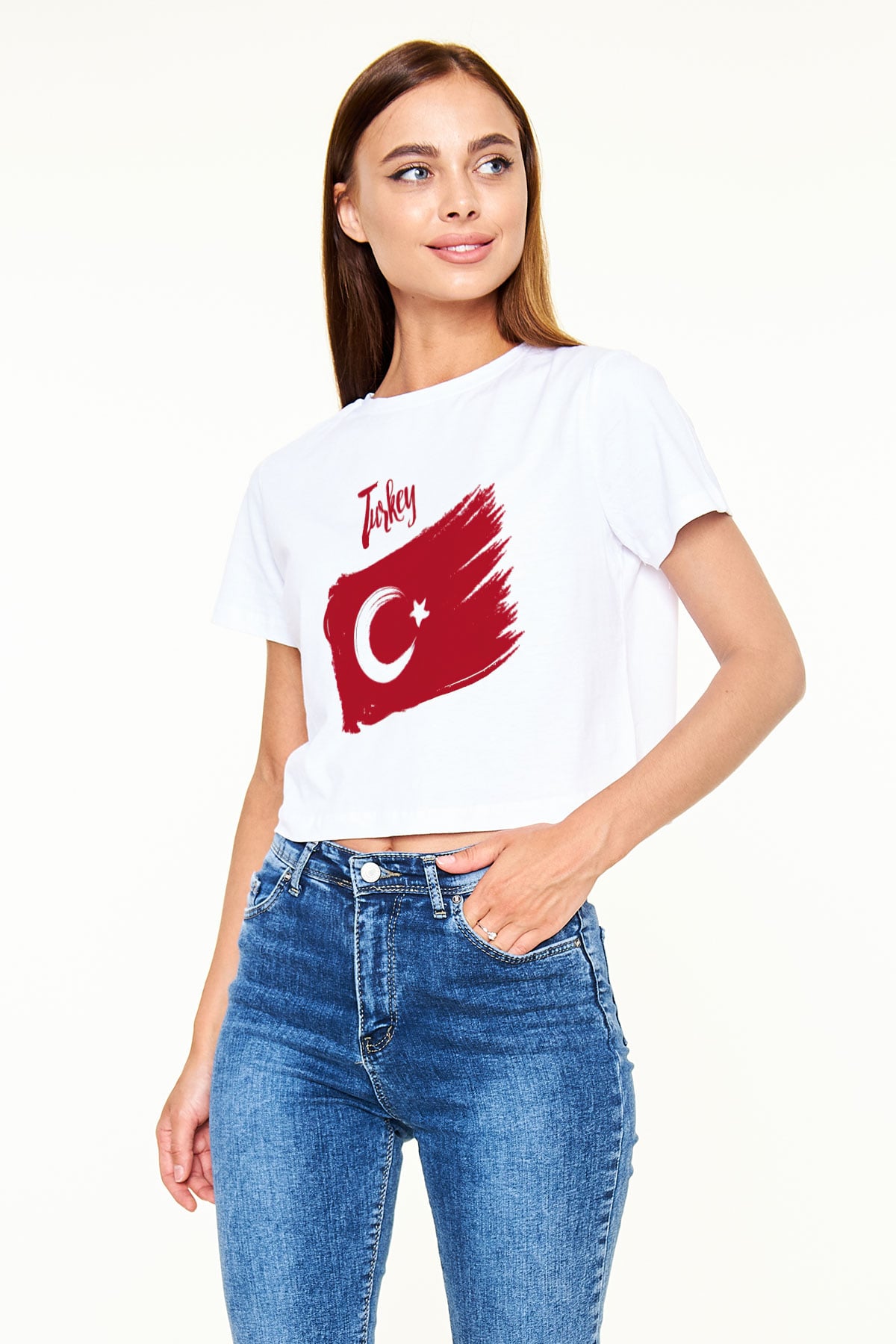 Türkiye Beyaz Croptop Tişört