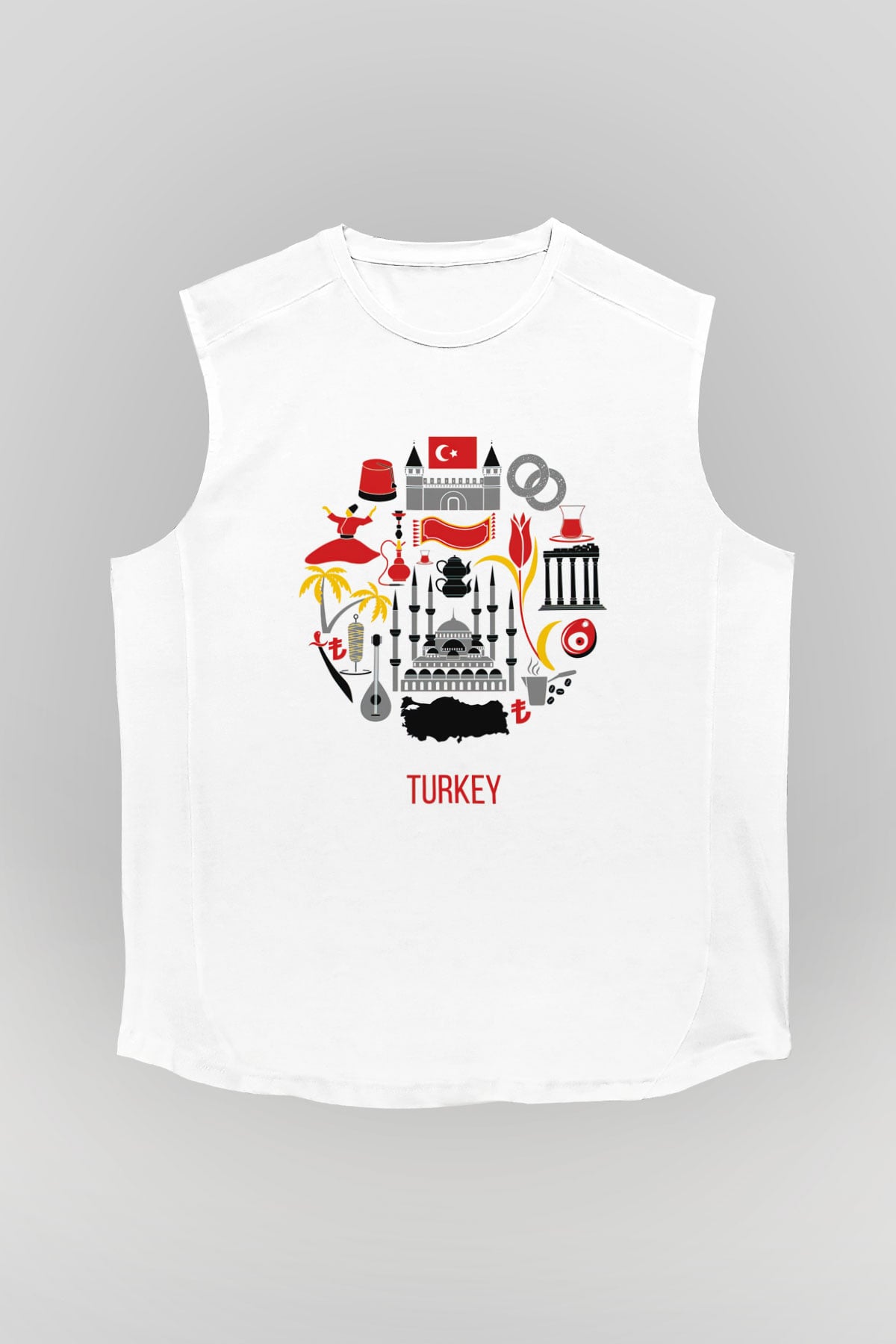 Türkiye Beyaz Unisex Kolsuz Tişört