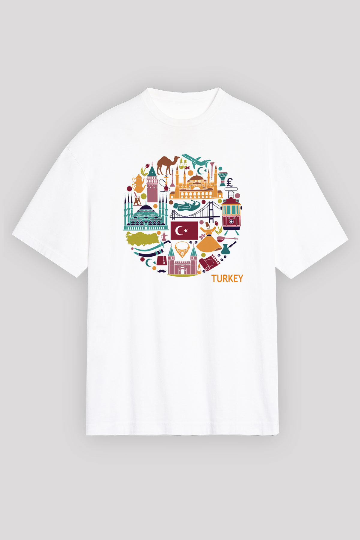 Türkiye Beyaz Unisex Oversize Tişört T-Shirt
