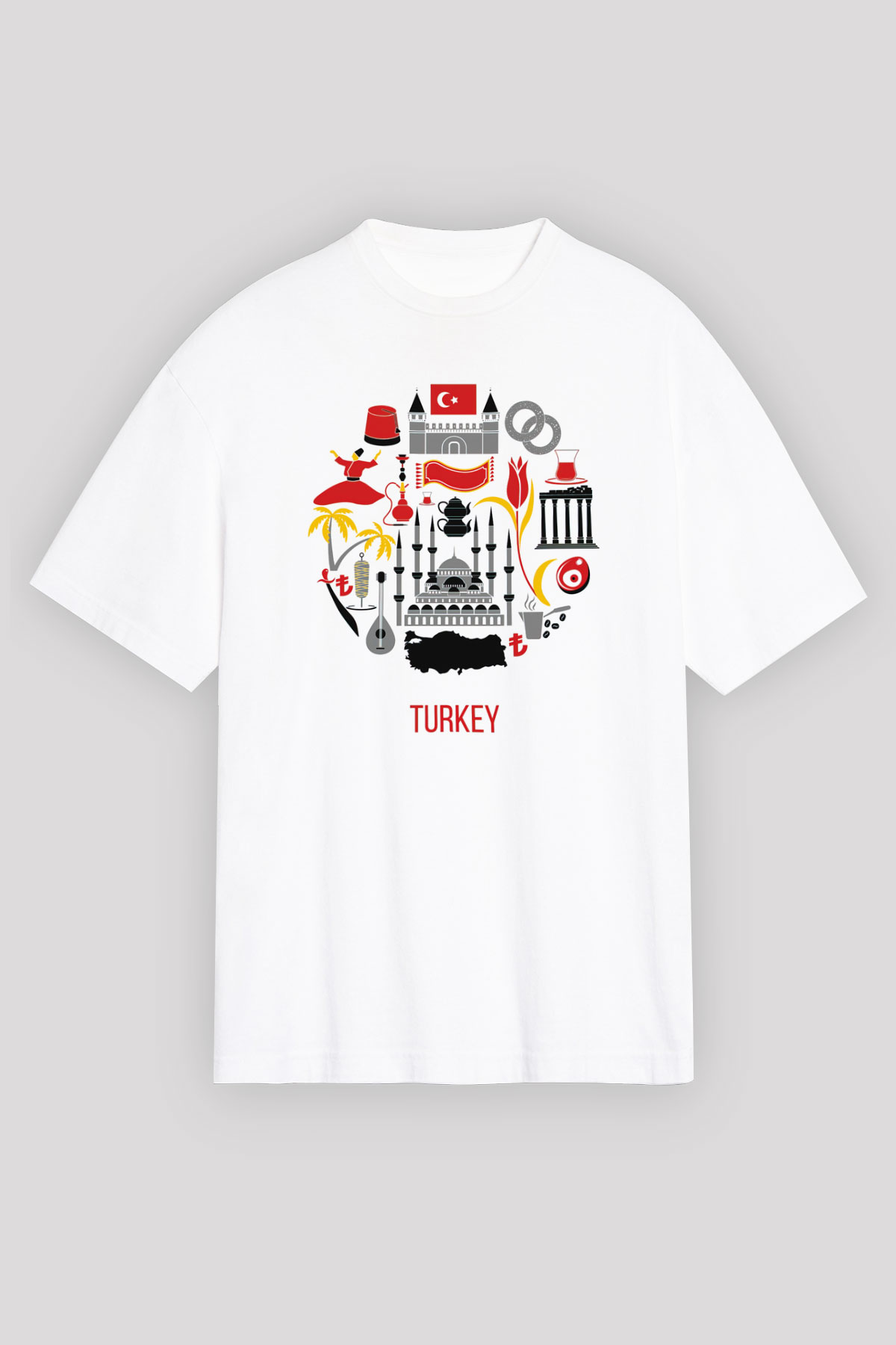 Türkiye Beyaz Unisex Oversize Tişört T-Shirt