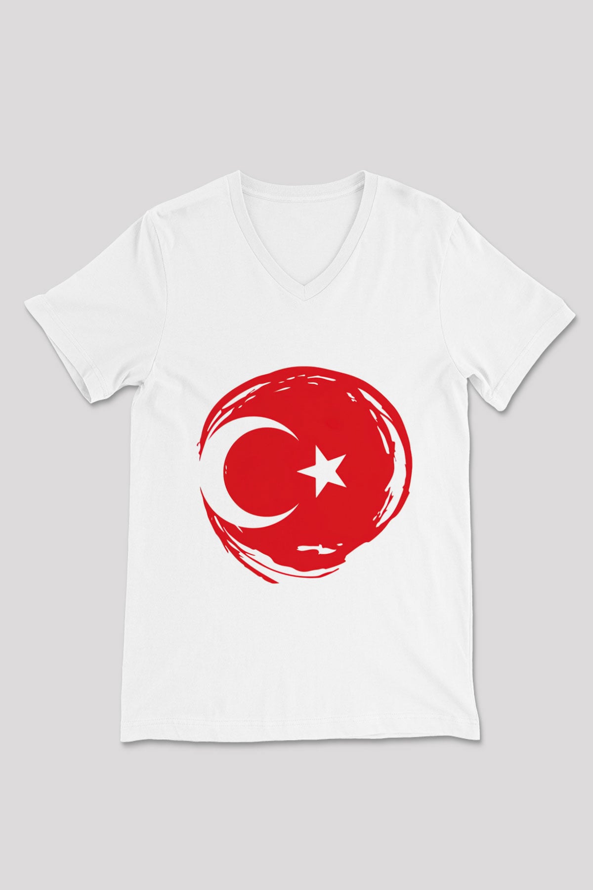 Türkiye Beyaz Unisex V Yaka Tişört T-Shirt