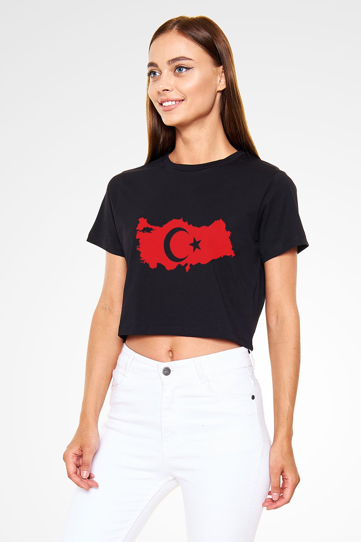 Türkiye Siyah Crop Top Tişört