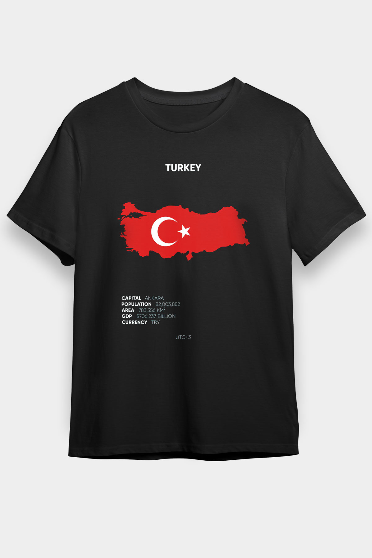 Türkiye Siyah Unisex Tişört T-Shirt - TişörtFabrikası