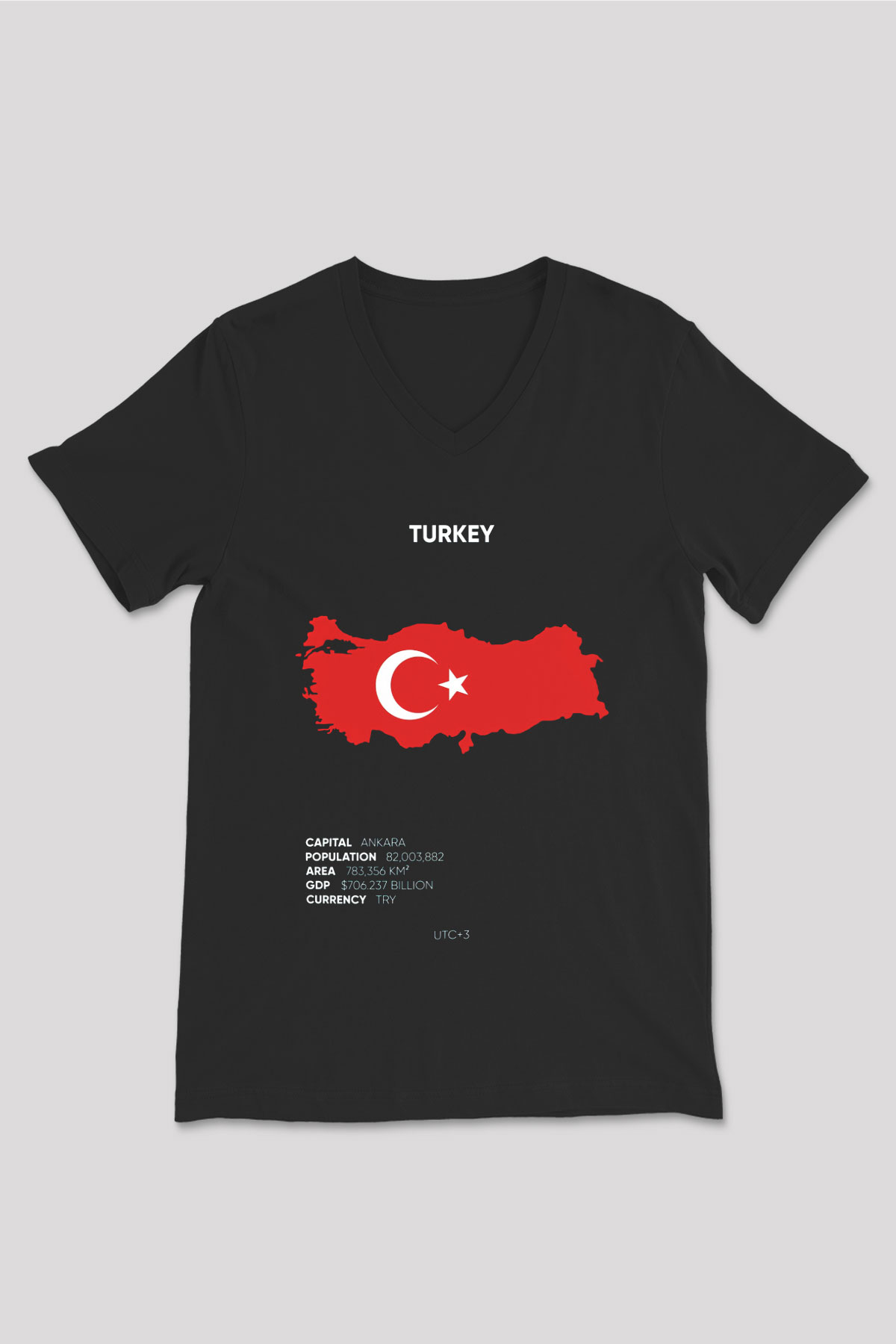 Türkiye Siyah Unisex V Yaka Tişört