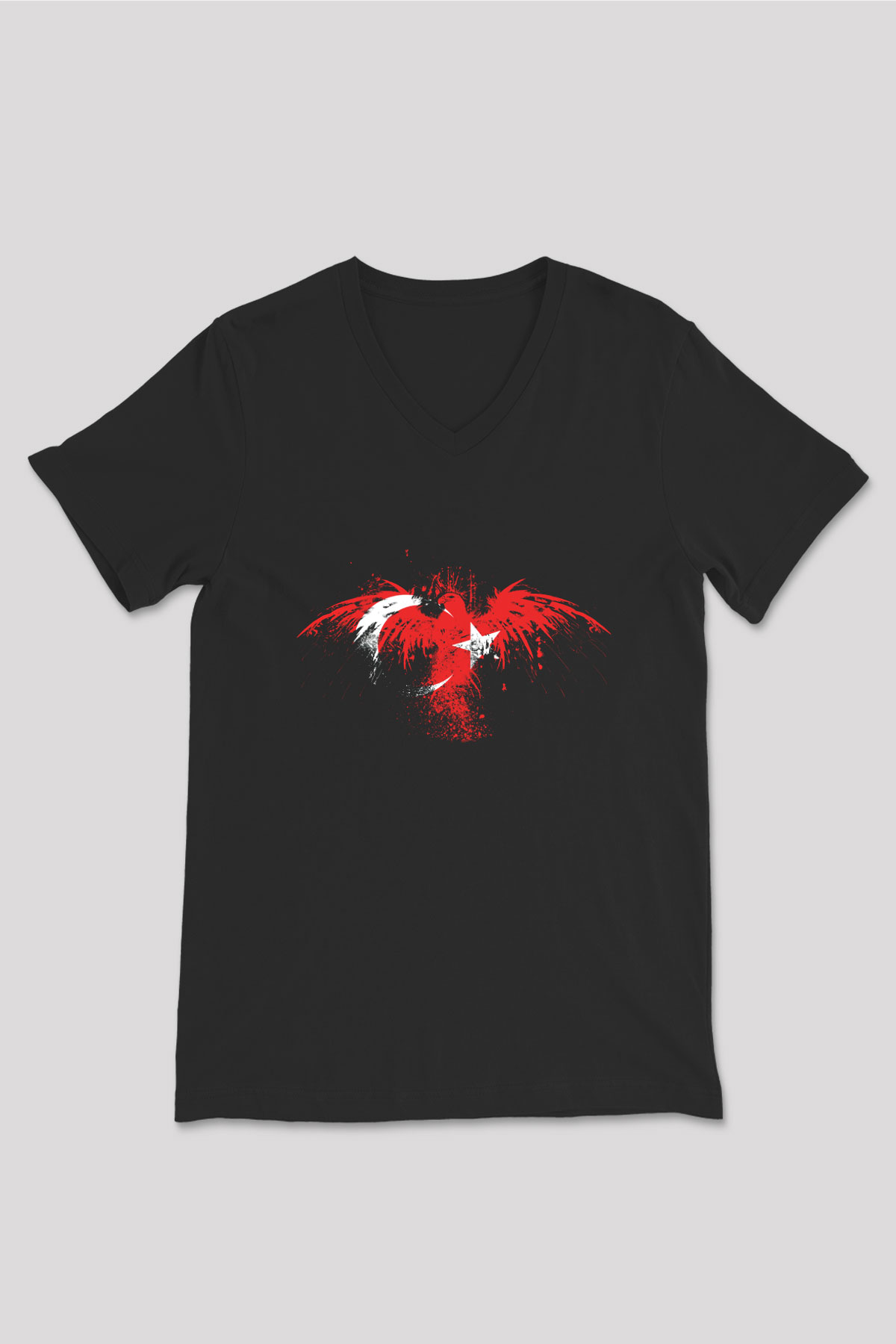 Türkiye Siyah Unisex V Yaka Tişört T-Shirt