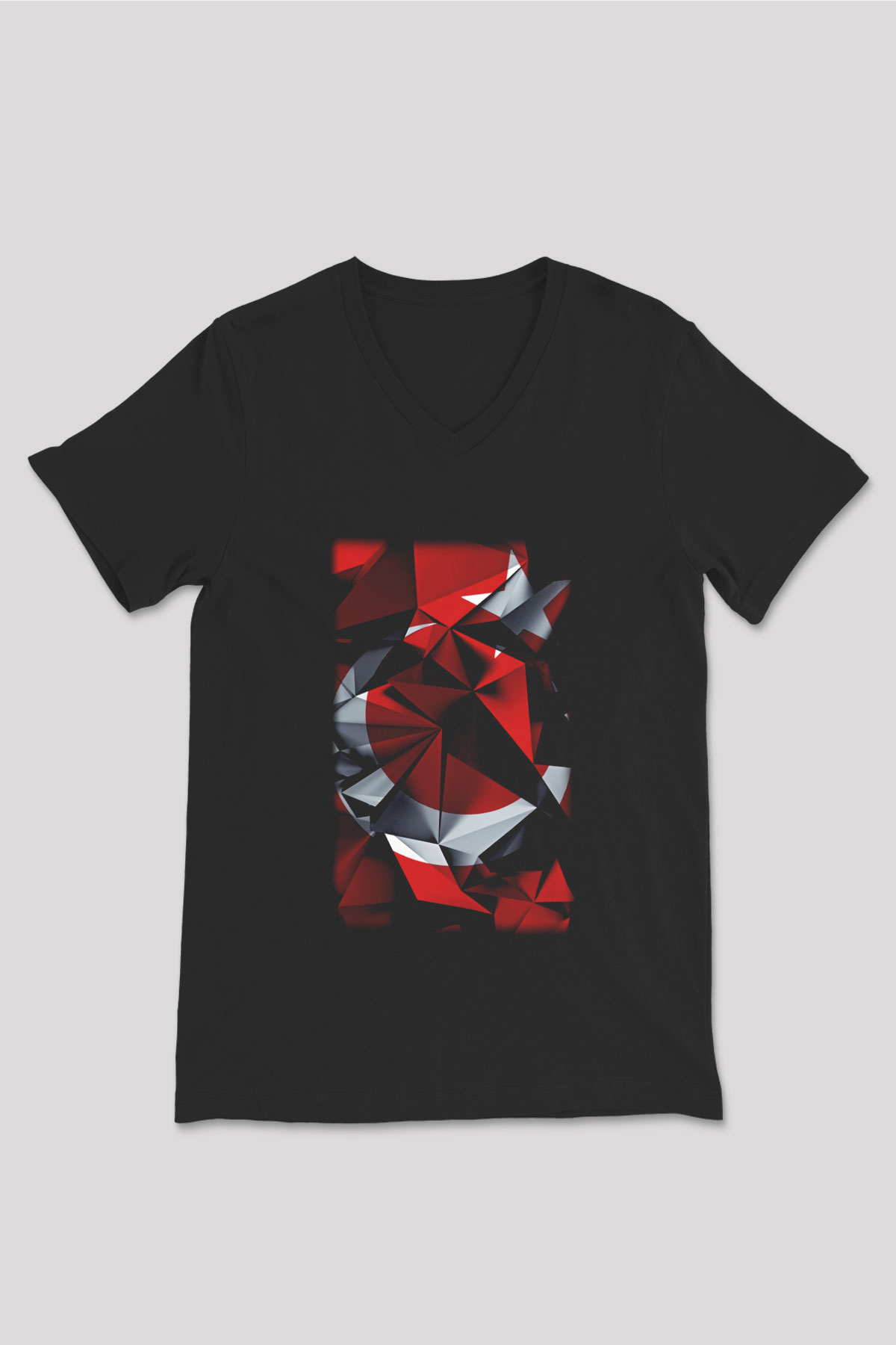 Türkiye Siyah Unisex V Yaka Tişört T-Shirt