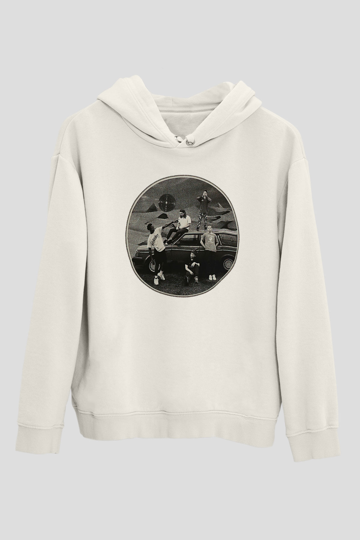 Turnstile Baskılı Beyaz Unisex Kapüşonlu Sweatshirt