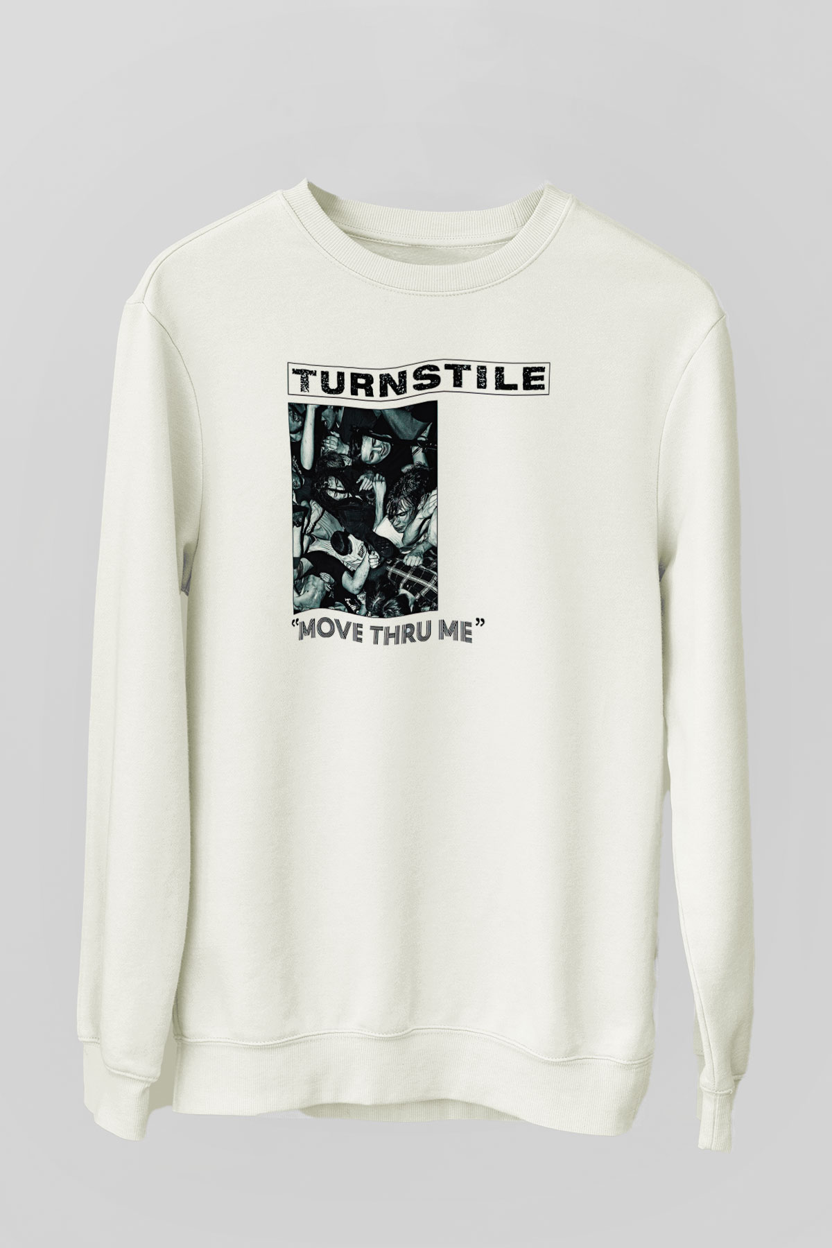 Turnstile Baskılı Beyaz Unisex Sweatshirt
