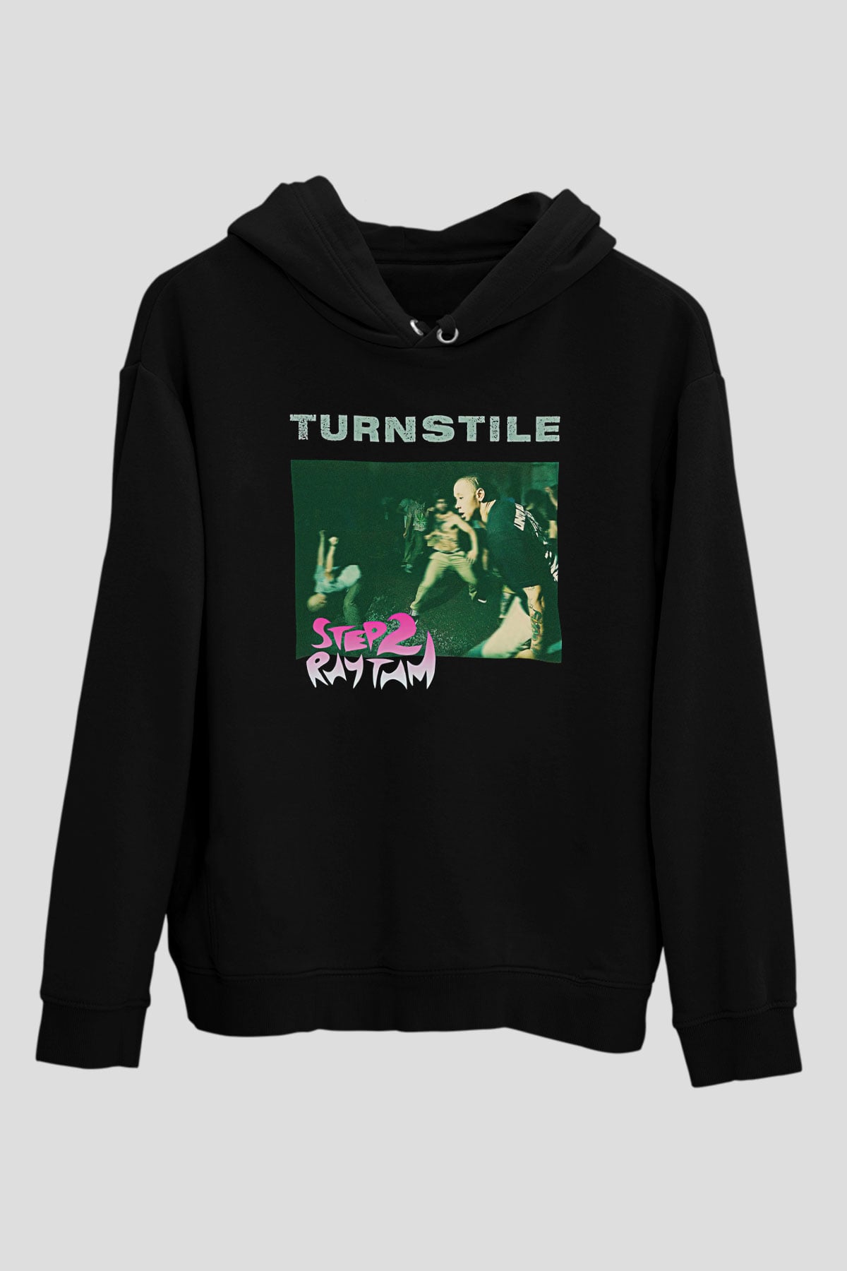 Turnstile Baskılı Unisex Siyah Kapüşonlu Sweatshirt