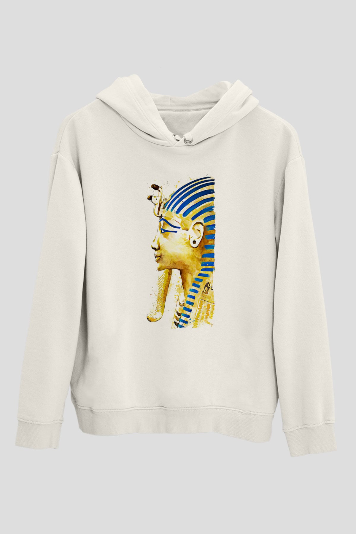 Tutankhamun Baskılı Beyaz Unisex Hoodie