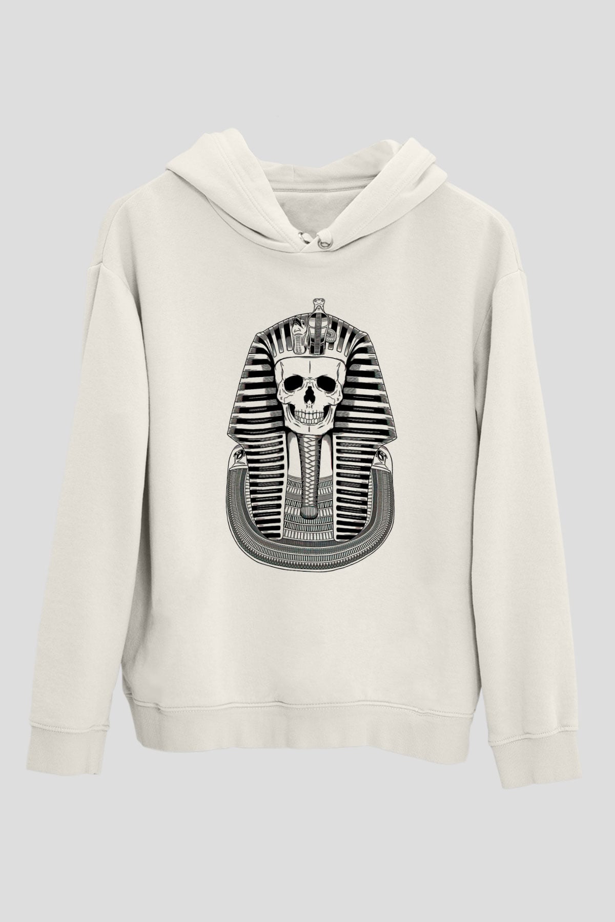 Tutankhamun Baskılı Beyaz Unisex Hoodie