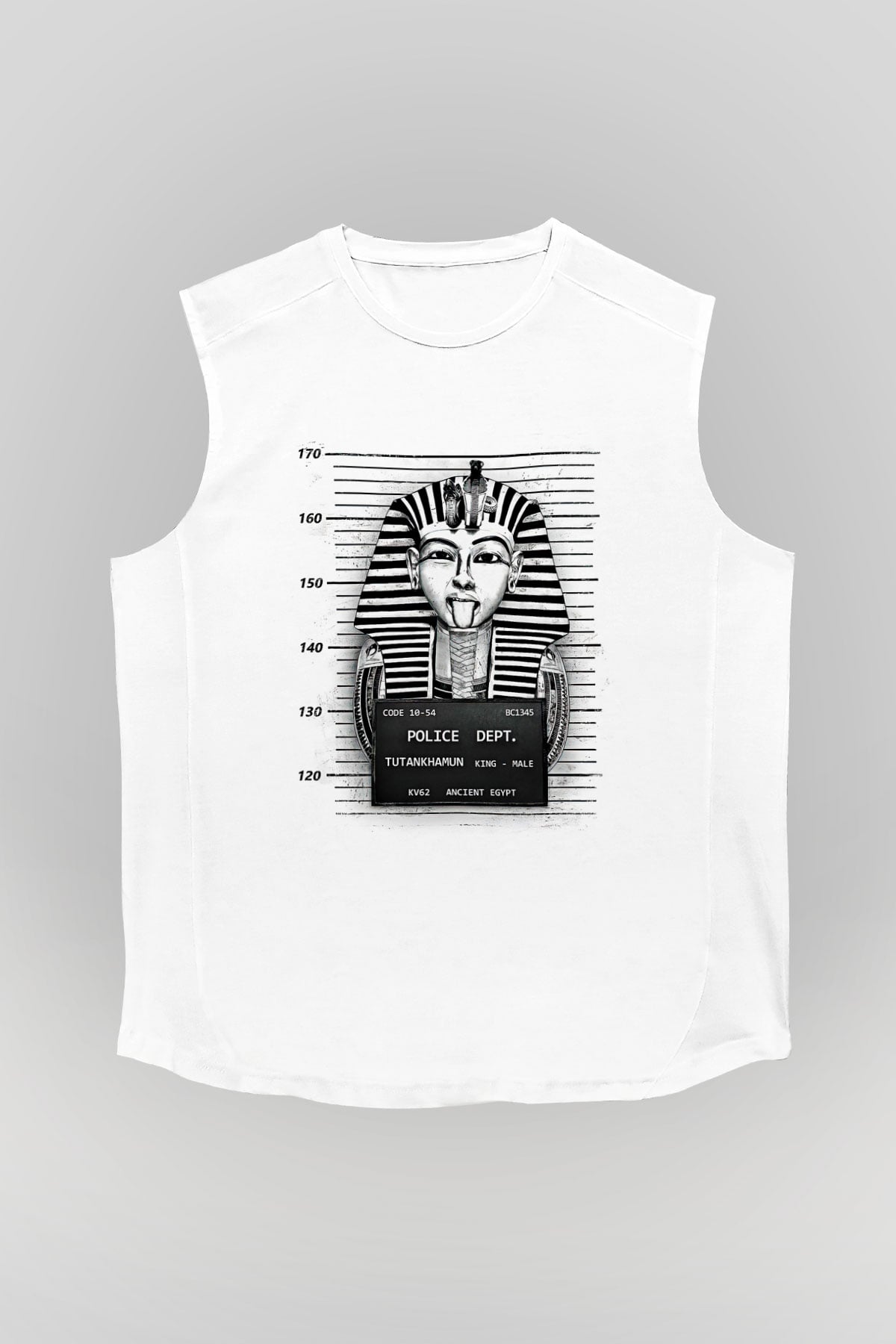 Tutankhamun Baskılı Beyaz Unisex Kolsuz Tişört - Tshirt