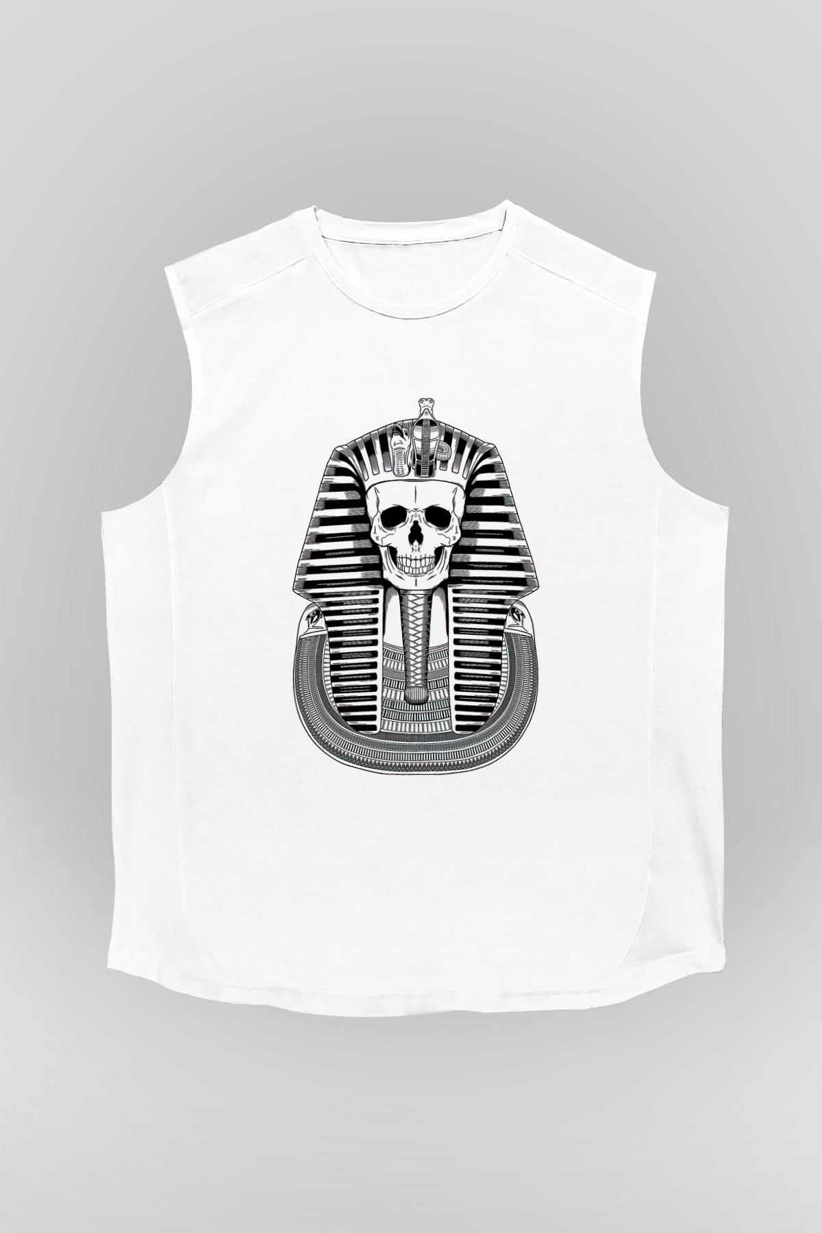 Tutankhamun Baskılı Beyaz Unisex Kolsuz Tişört - Tshirt