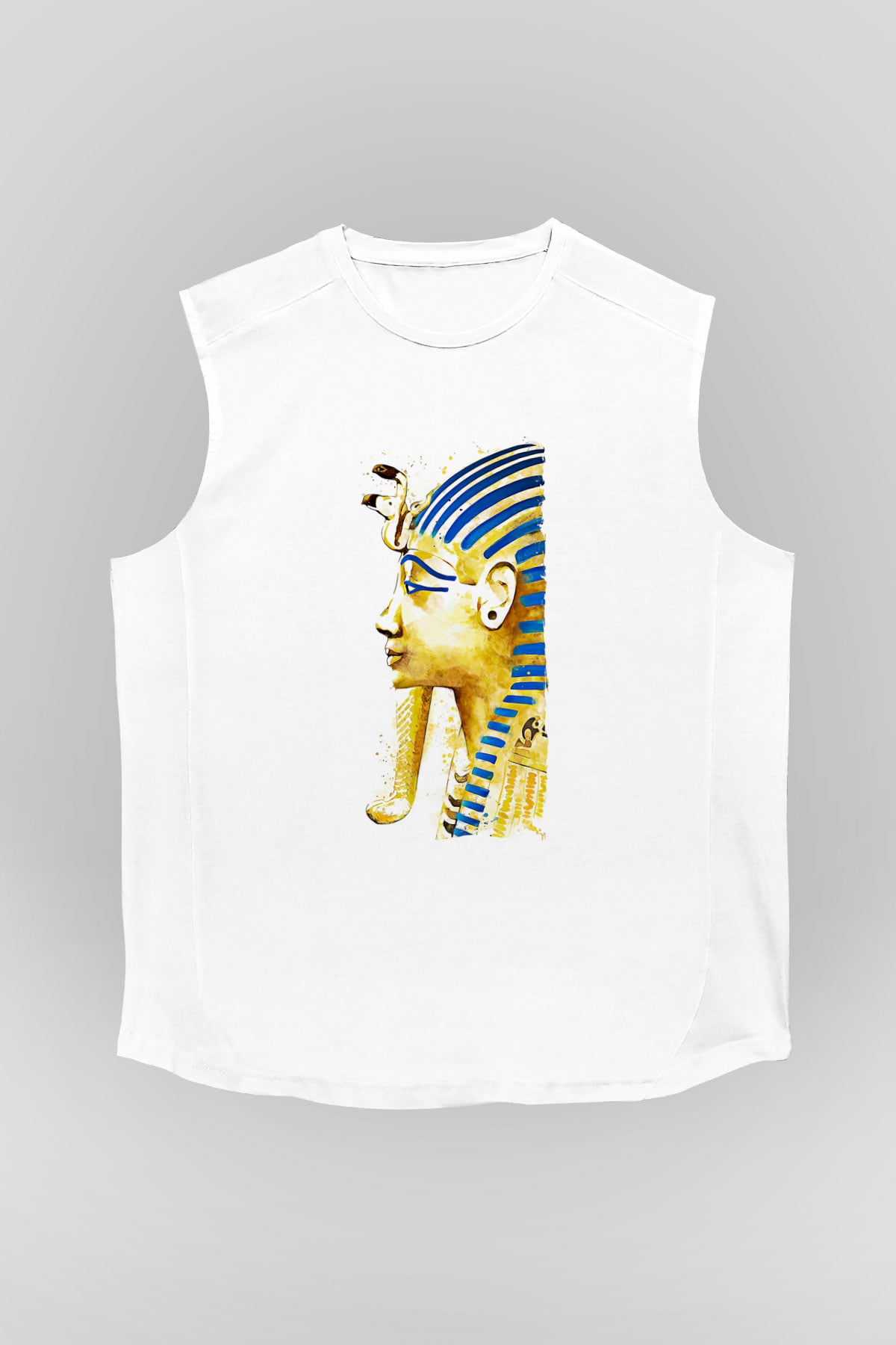 Tutankhamun Baskılı Beyaz Unisex Kolsuz Tişört - Tshirt