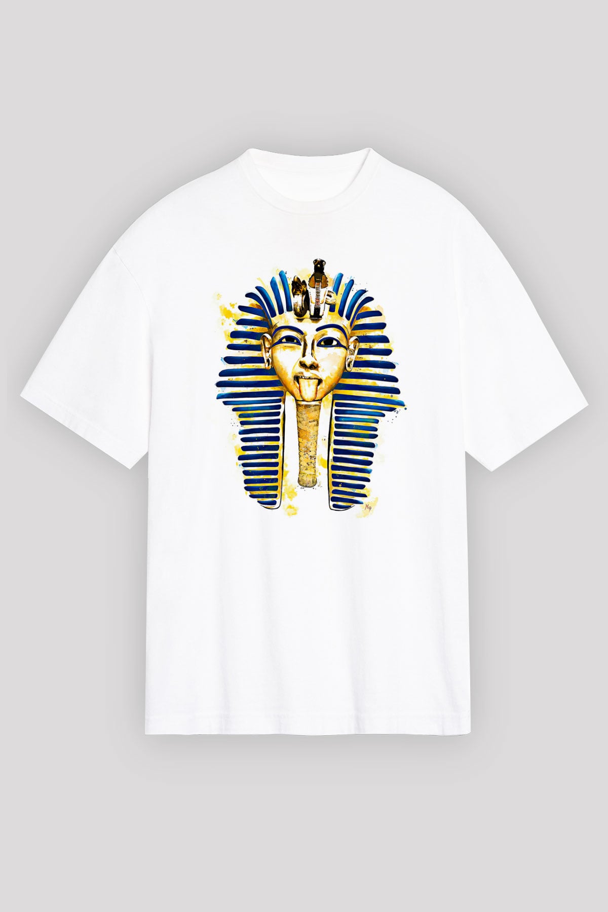 Tutankhamun Baskılı Beyaz Unisex Oversize Tişört - Tshirt