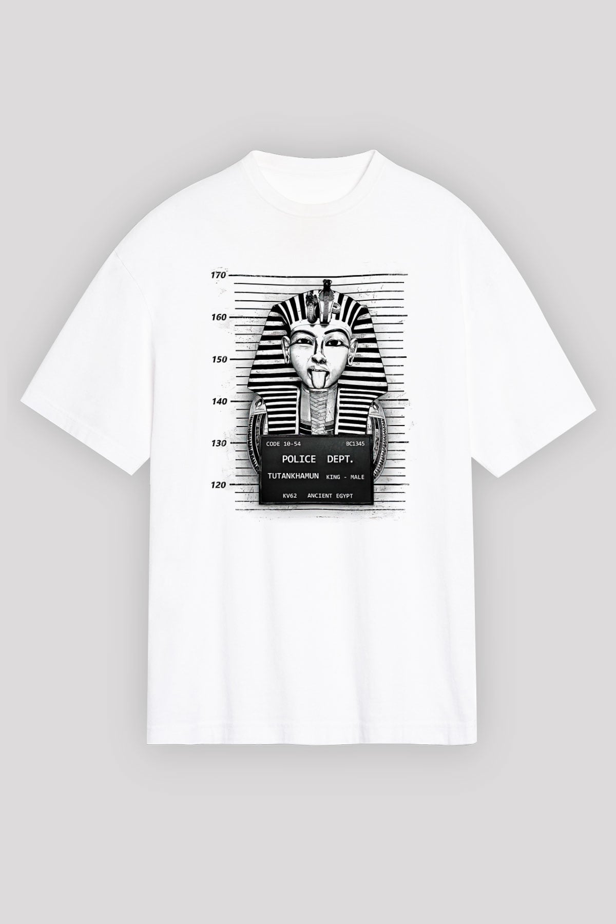 Tutankhamun Baskılı Beyaz Unisex Oversize Tişört - Tshirt