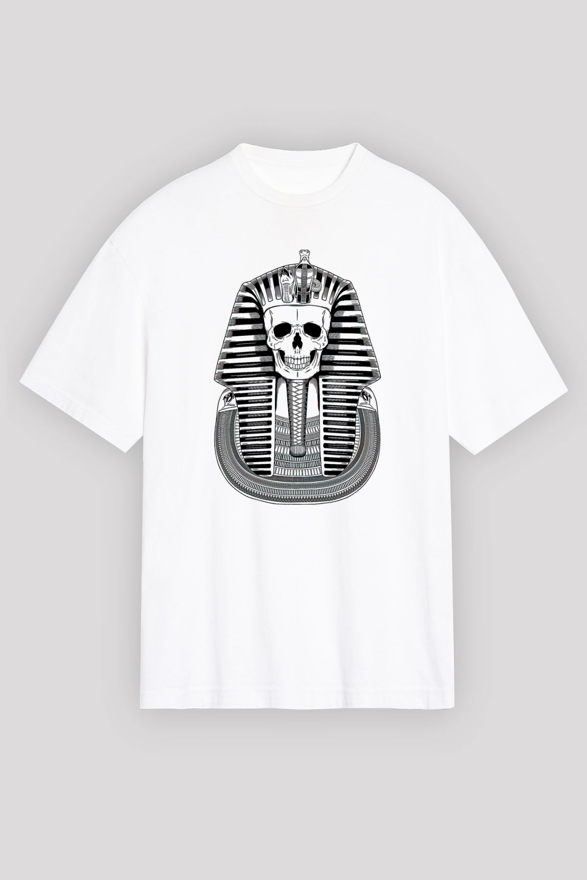 Tutankhamun Baskılı Beyaz Unisex Oversize Tişört - Tshirt