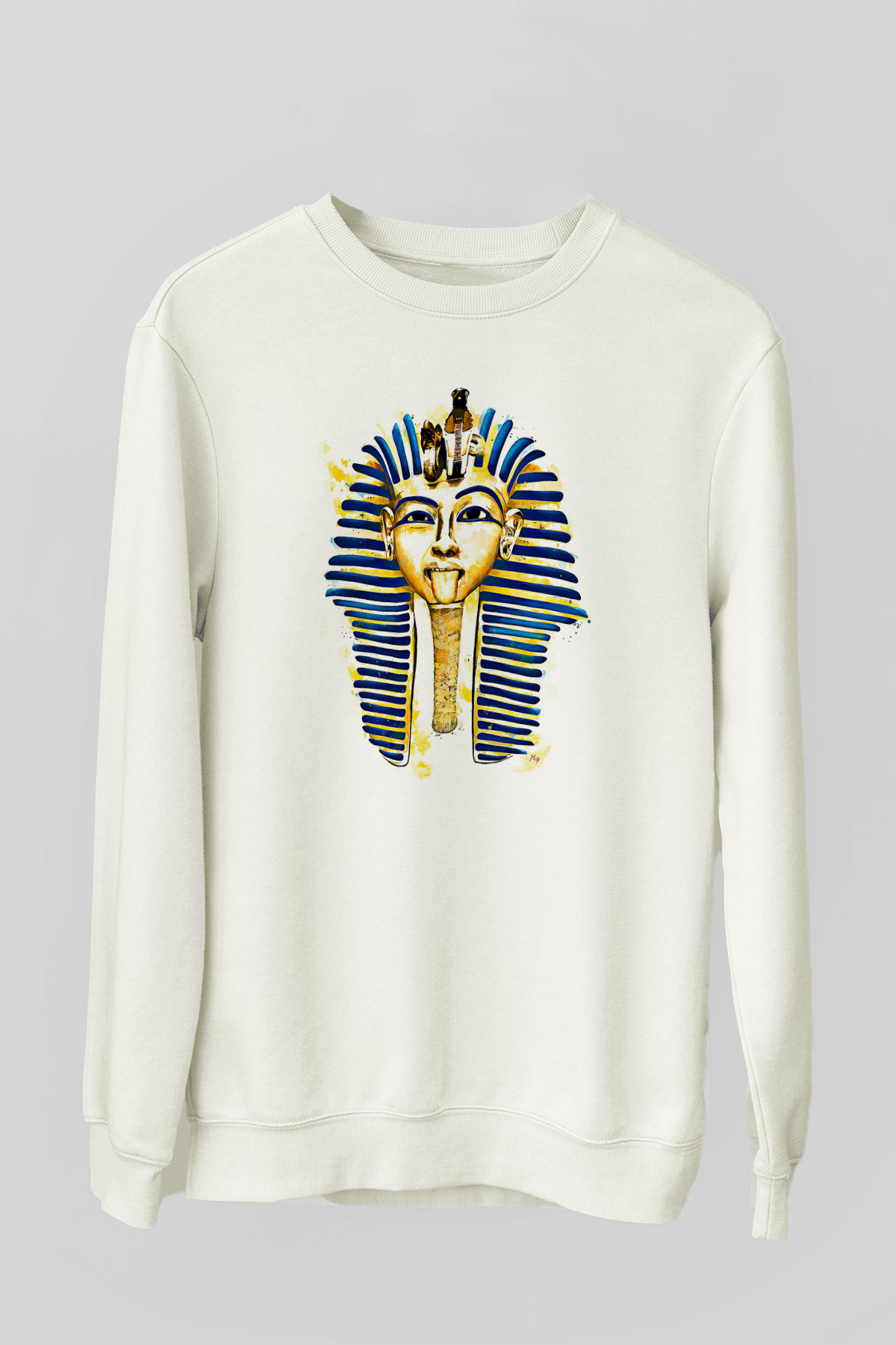 Tutankhamun Baskılı Beyaz Unisex Sweatshirt