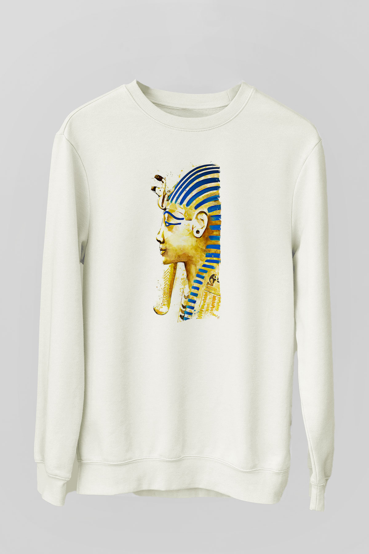 Tutankhamun Baskılı Beyaz Unisex Sweatshirt