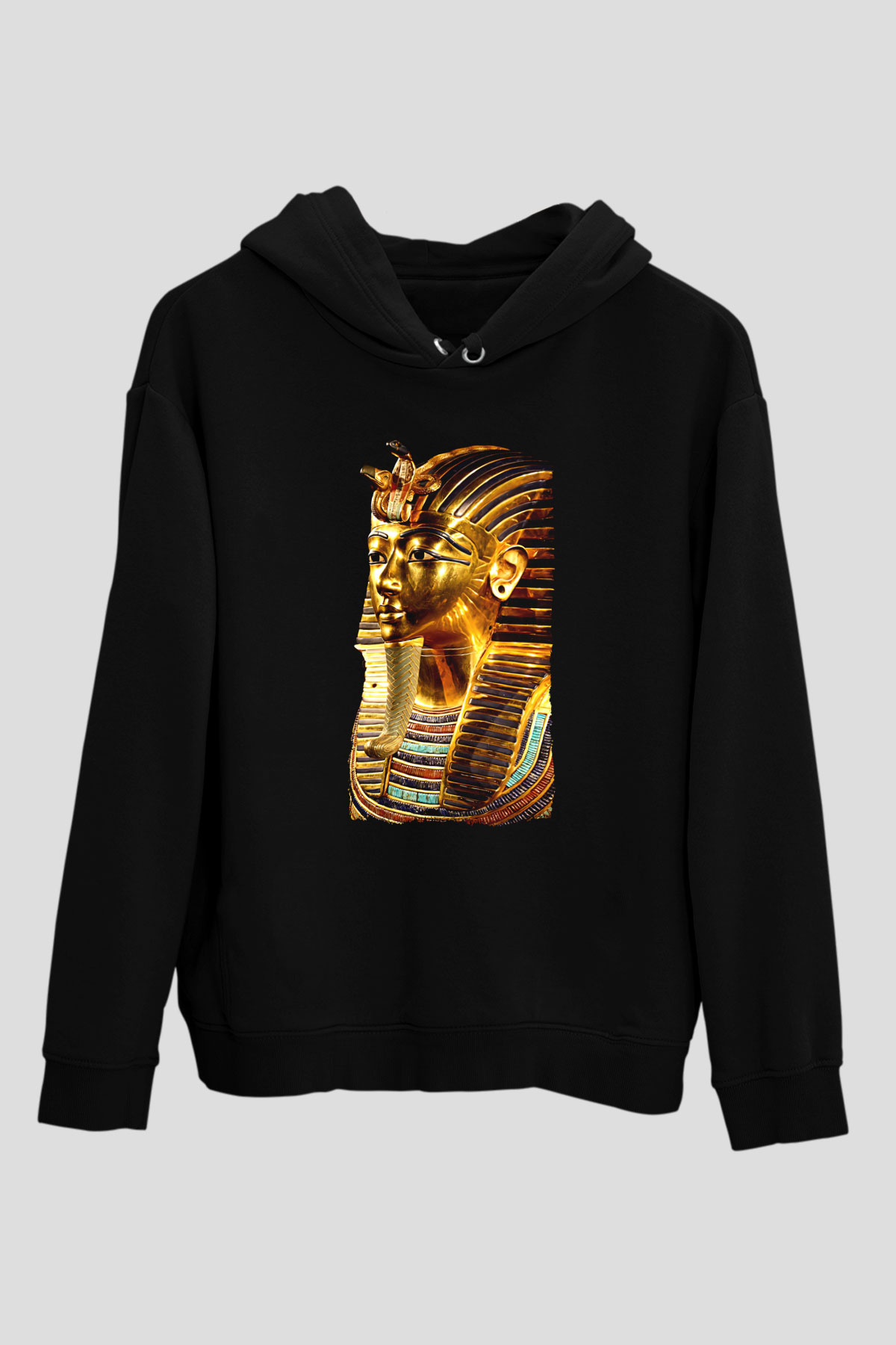 Tutankhamun Baskılı Unisex Siyah Hoodie