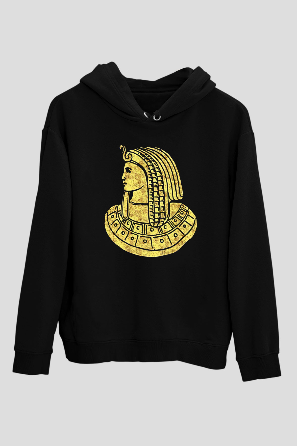 Tutankhamun Baskılı Unisex Siyah Hoodie